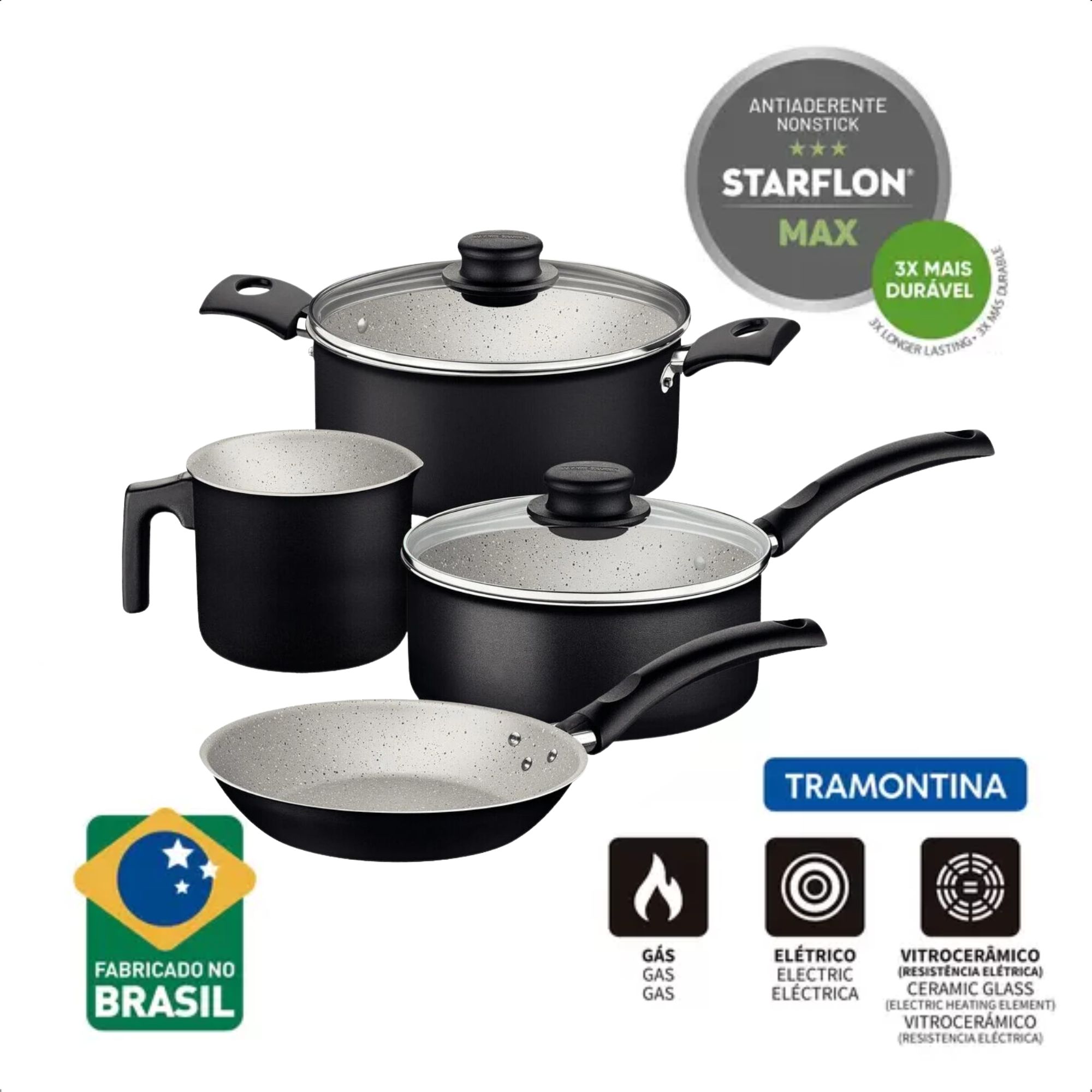 Jogo de Panelas 4 Peças Turim Alumínio Antiaderente Starflon Max Preto Tramontina 2029804