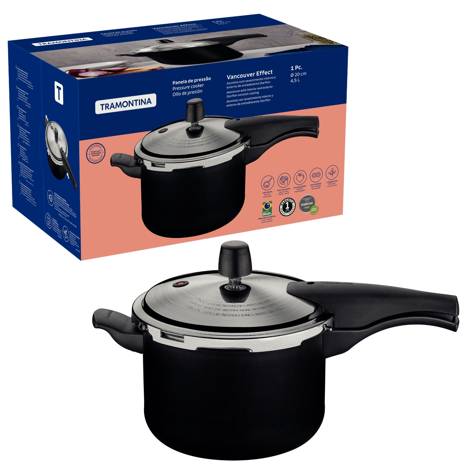 Panela de Pressão Vancouver em Alumínio Antiaderente Preto 40cm 4,5L Tramontina - 20591420