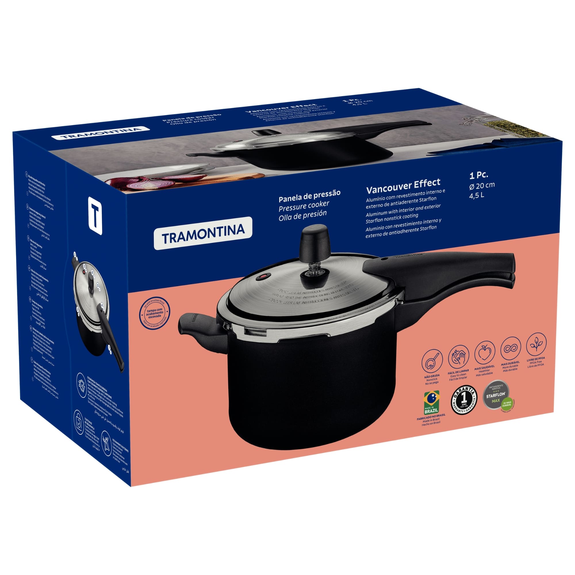 Panela de Pressão Vancouver em Alumínio Antiaderente Preto 40cm 4,5L Tramontina - 20591420