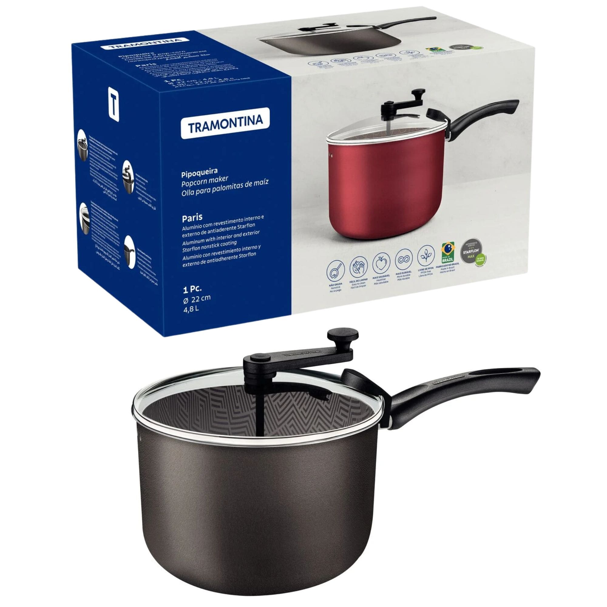 Pipoqueira Alumínio Revestimento Antiaderente Starflon Max Chumbo 22,8cm 4,8L Tramontina 28547622