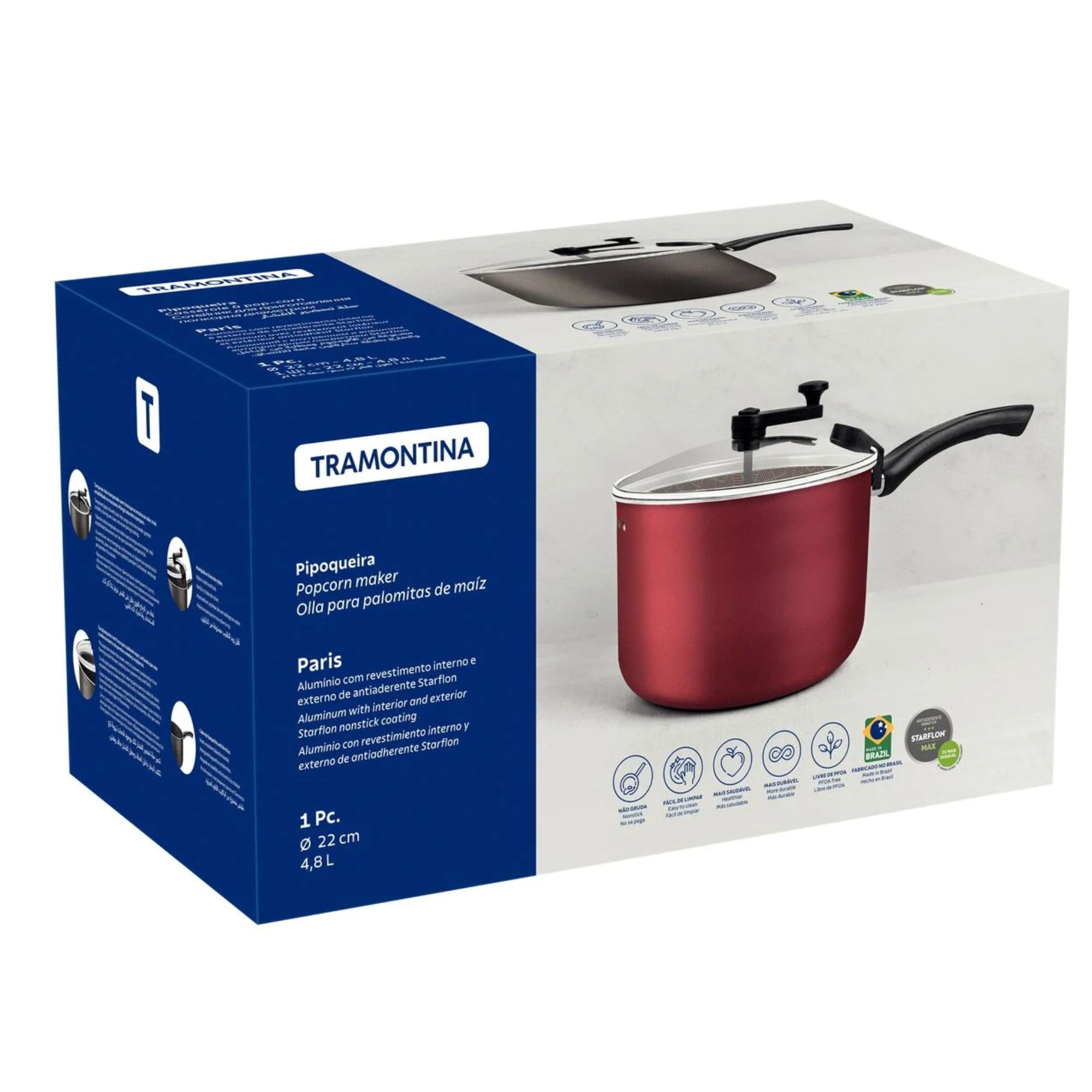 Pipoqueira Alumínio Revestimento Antiaderente Starflon Max Chumbo 22,8cm 4,8L Tramontina 28547622