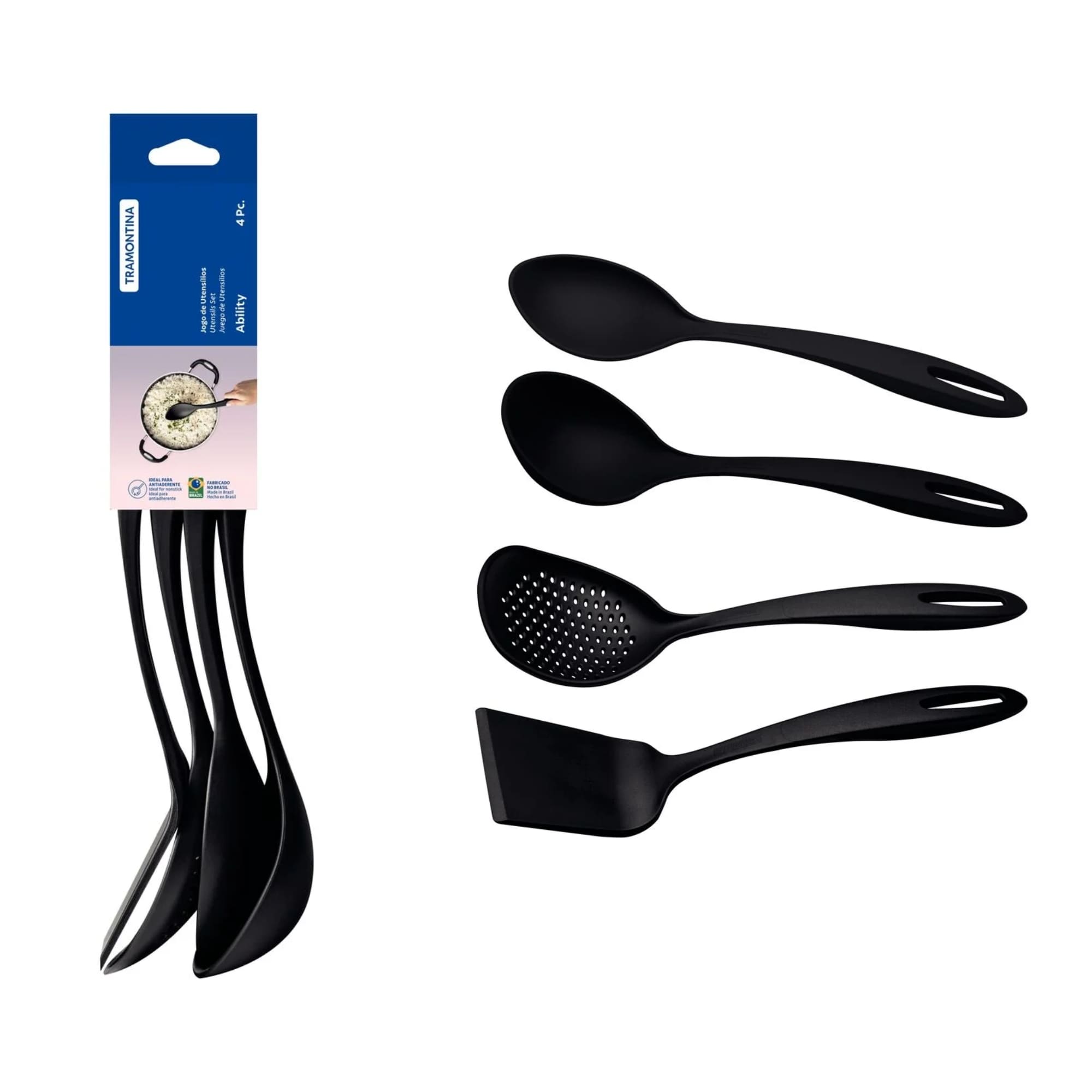 Jogo de Utensílios Ability em Nylon Resistente Preto 4 Peças Preto Tramontina - 25199001