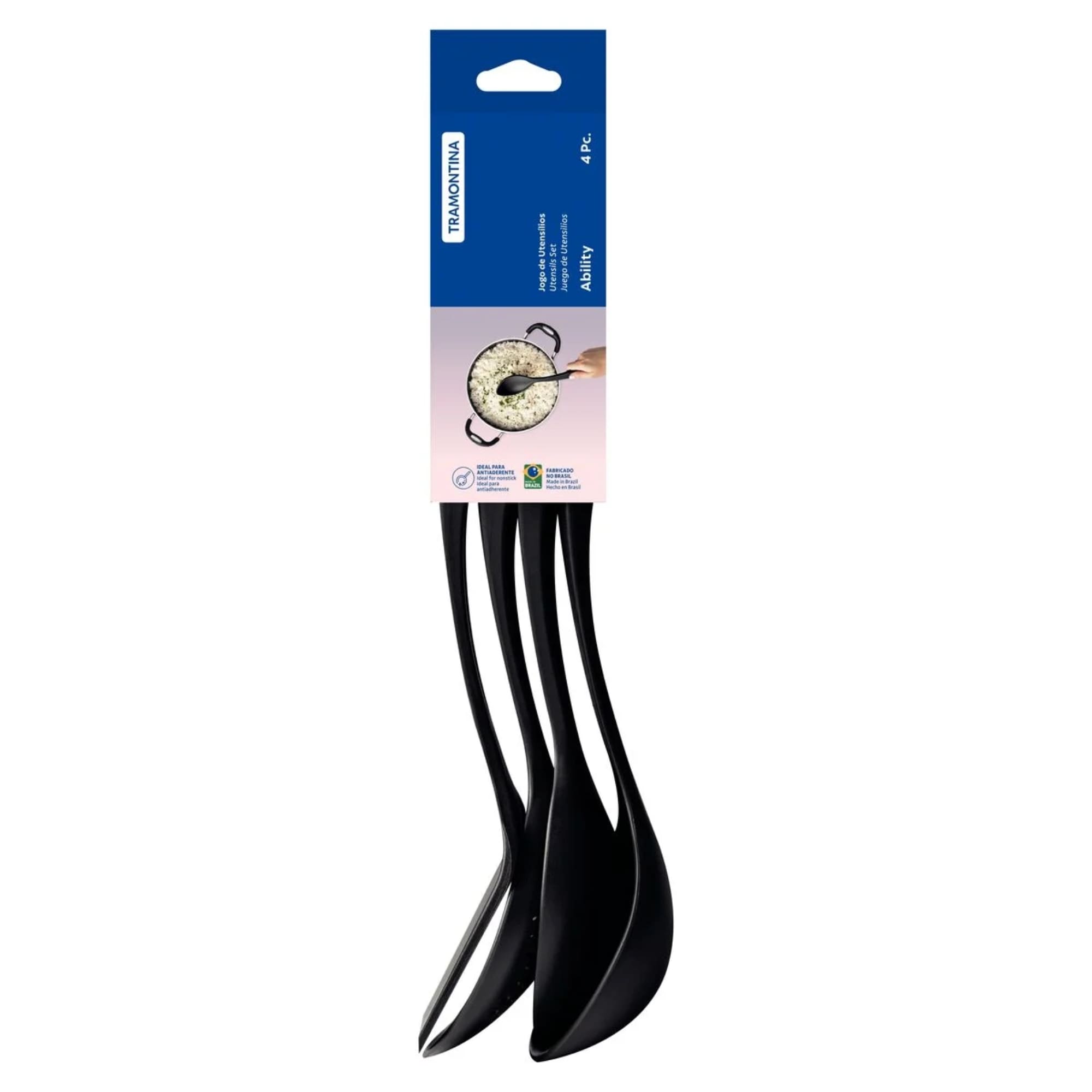 Jogo de Utensílios Ability em Nylon Resistente Preto 4 Peças Preto Tramontina - 25199001