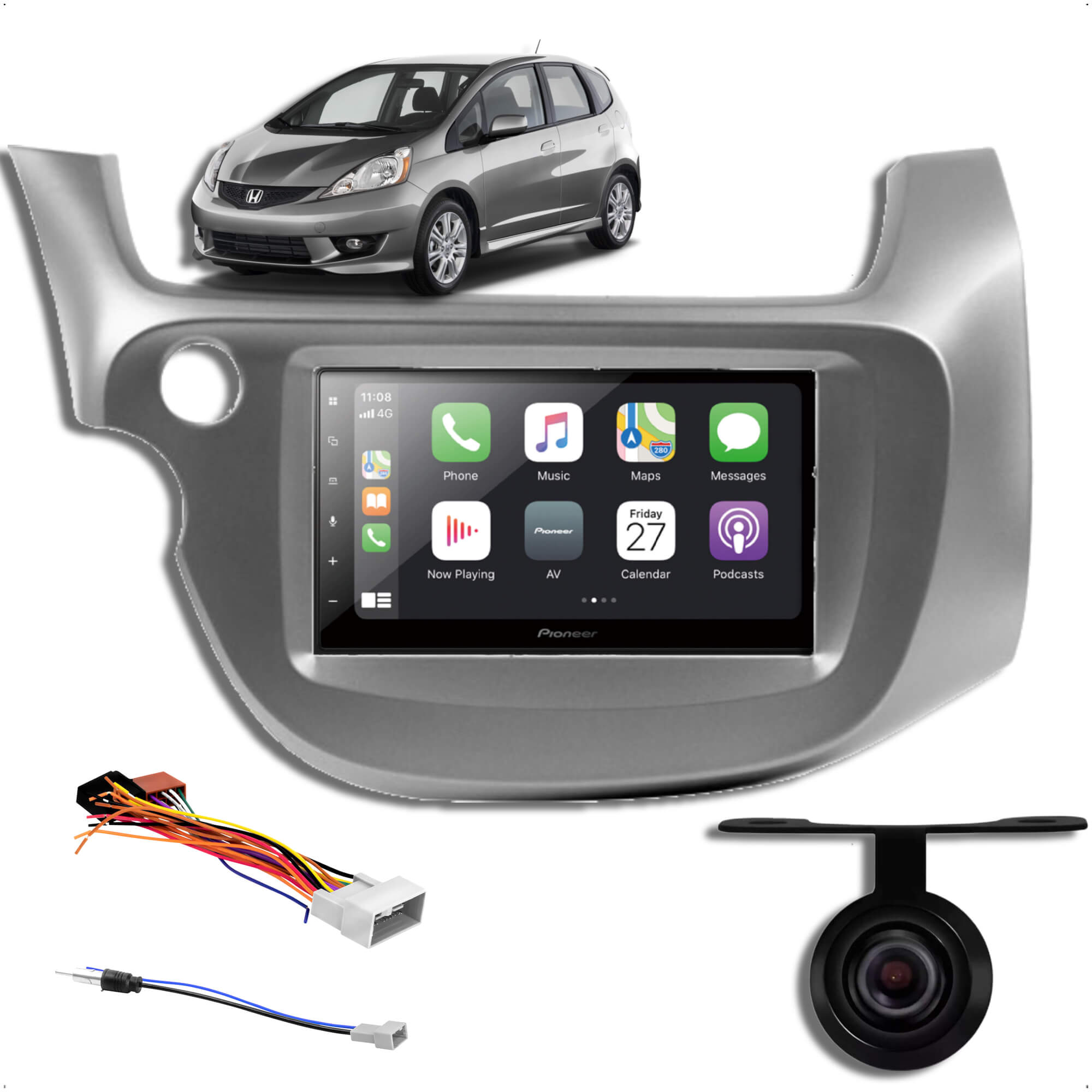COMP Kit Central Multimídia 2 Din Pioneer DMH-Z5380TV Fit New Fit 2009 2010 2011 2012 2013 2014 Moldura + Câmera Chicote