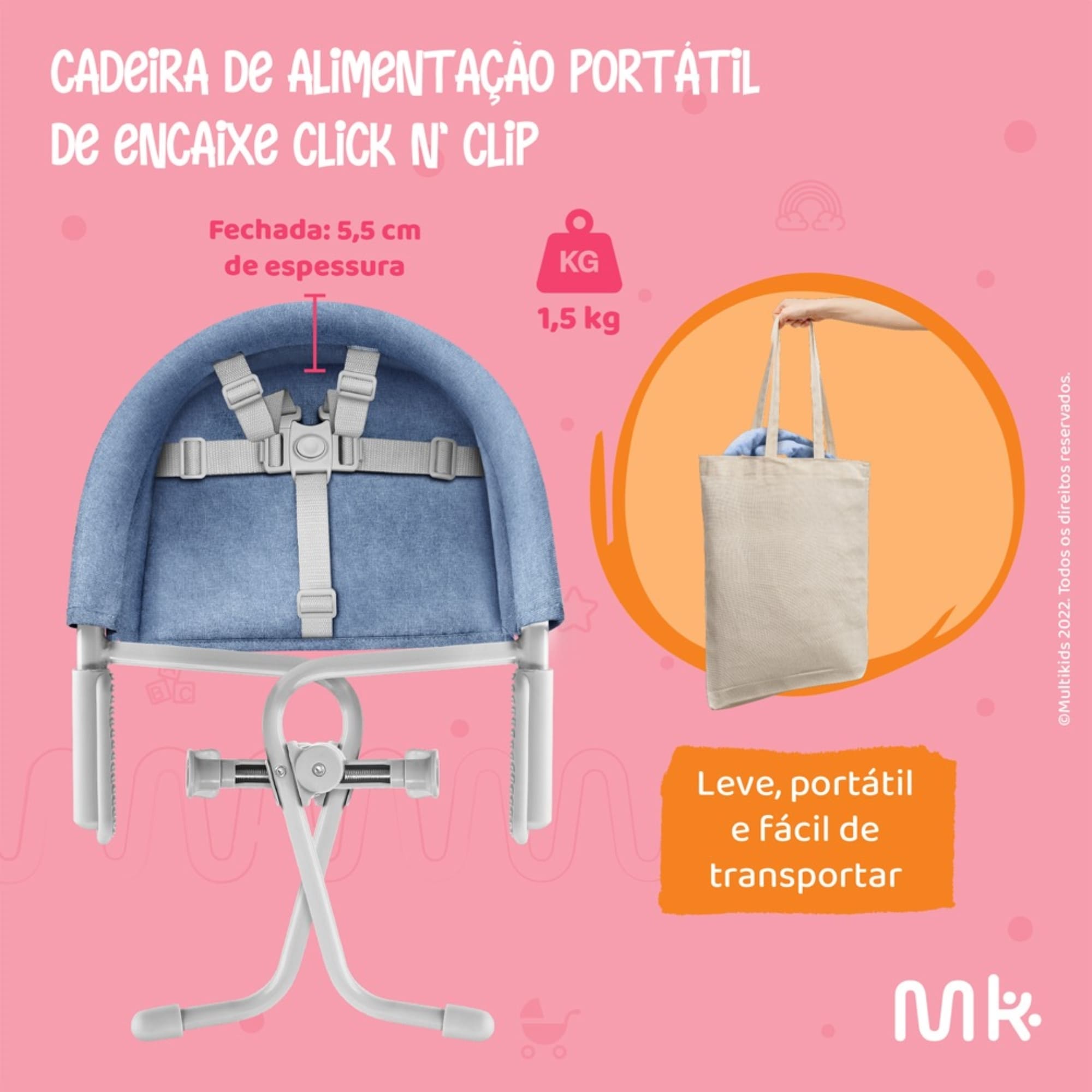Cadeira de Alimentação p/ Bebe Encaixe em Mesa Azul 6 meses 15 Kg Multikids Baby - BB377