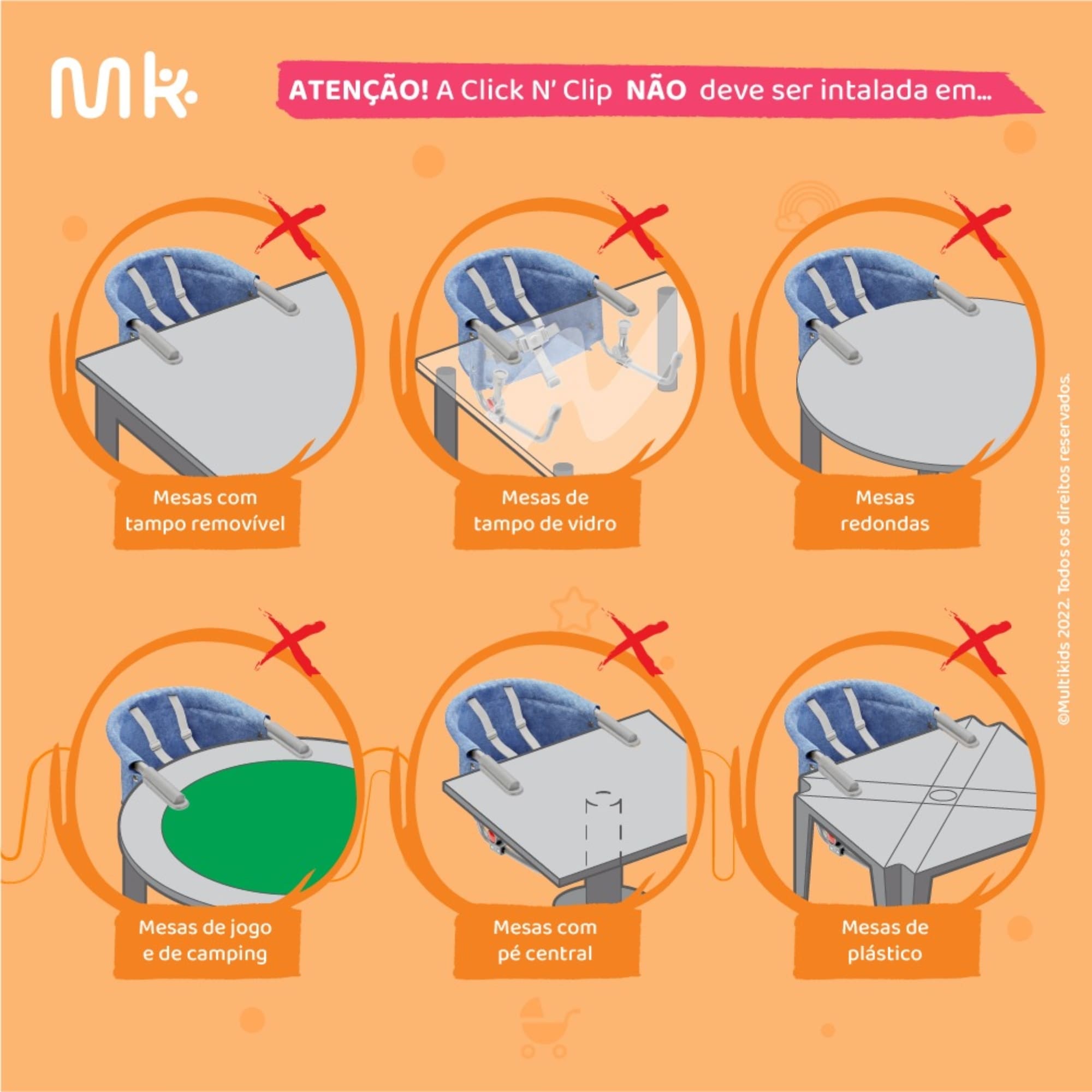 Cadeira de Alimentação p/ Bebe Encaixe em Mesa Azul 6 meses 15 Kg Multikids Baby - BB377