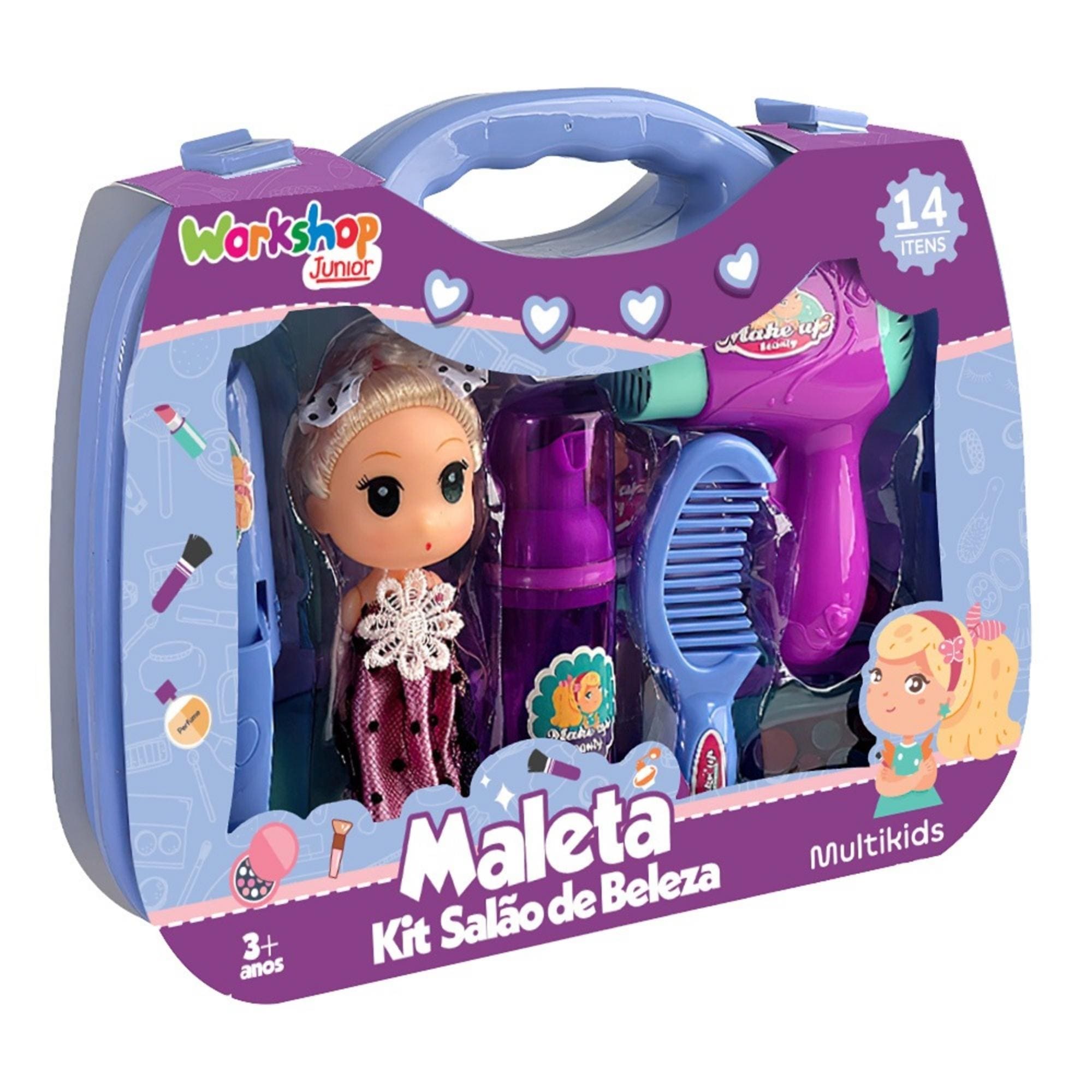 Brinquedo Maleta Kit Salão de Beleza Workshop Jr para Crianças +3 Anos Multikids - BR2008