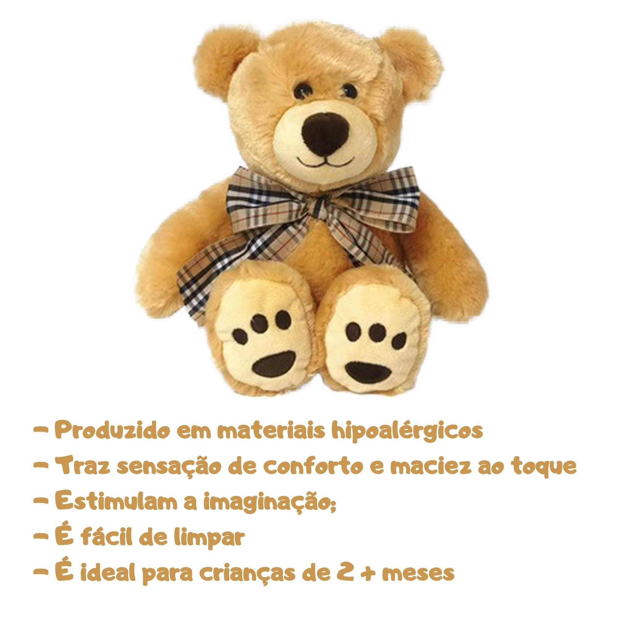 Pelúcia Urso 25cm Primeira Infância para Crianças a Partir de 2 Meses Multikids - BR2048