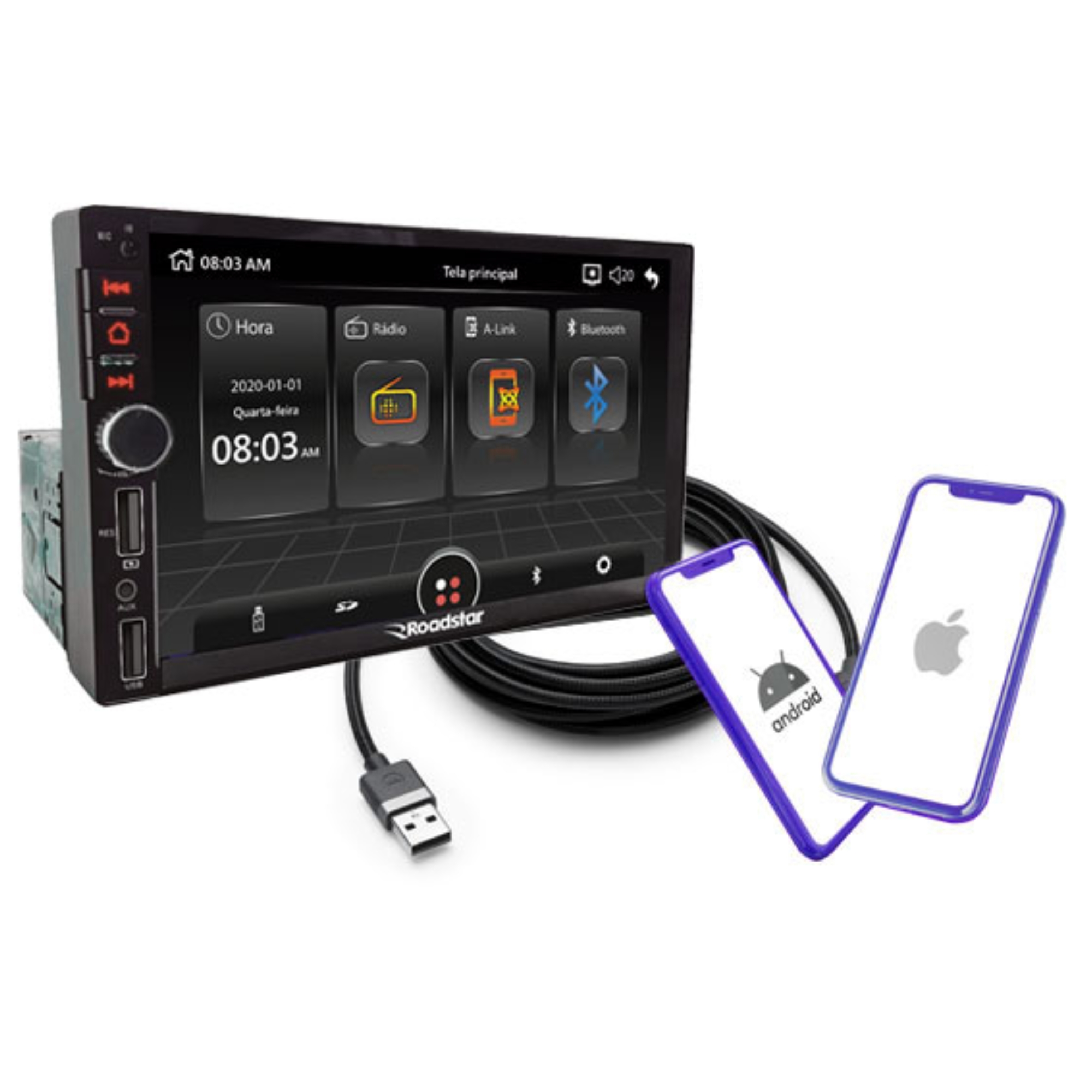 COMP Kit Multimídia 2 DIN MP5 Roadstar 7 Polegadas Full Touch + Moldura Gol/Voyage/Saveiro G6 + Chicote e Câmera de ré
