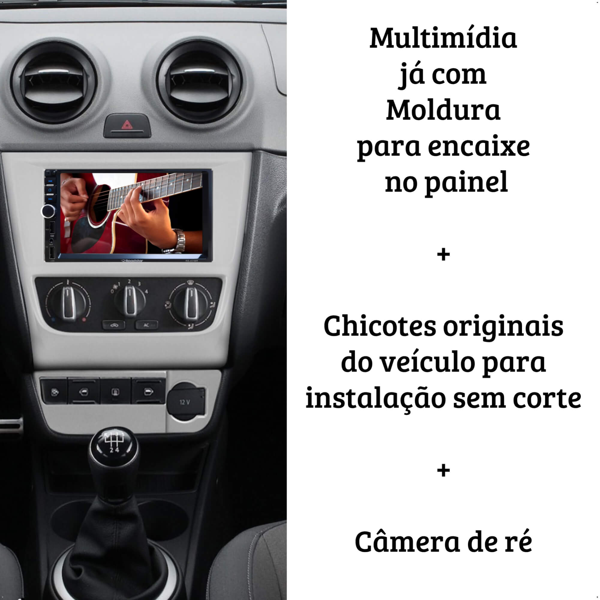 COMP Kit Multimídia 2 DIN MP5 Roadstar 7 Polegadas Full Touch + Moldura Gol/Voyage/Saveiro G6 + Chicote e Câmera de ré