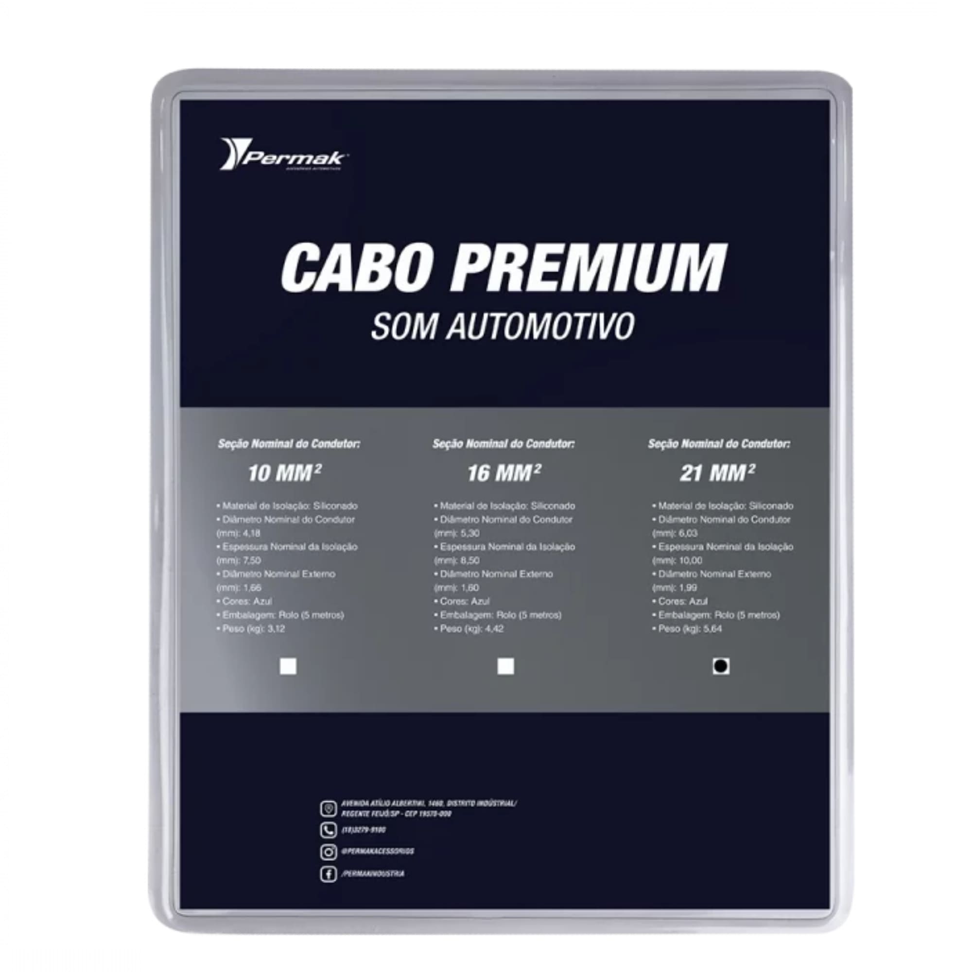 Cabo Premium 16mm² Siliconado 5m 300V para Som Automotivo e Residencial Permak - 72/B