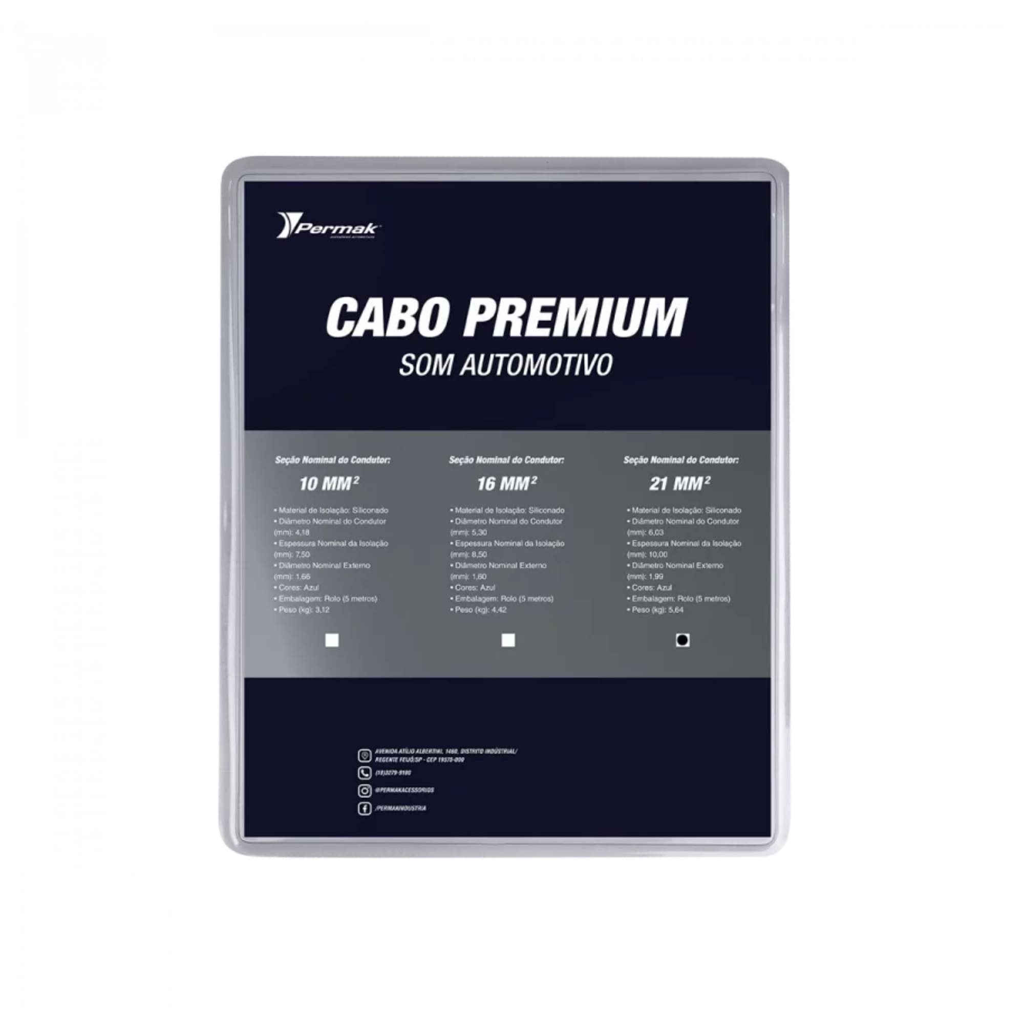 Cabo Siliconado Premium 21mm² 5m p/ Som Automotivo/Residencial 300V Permak - 72/C
