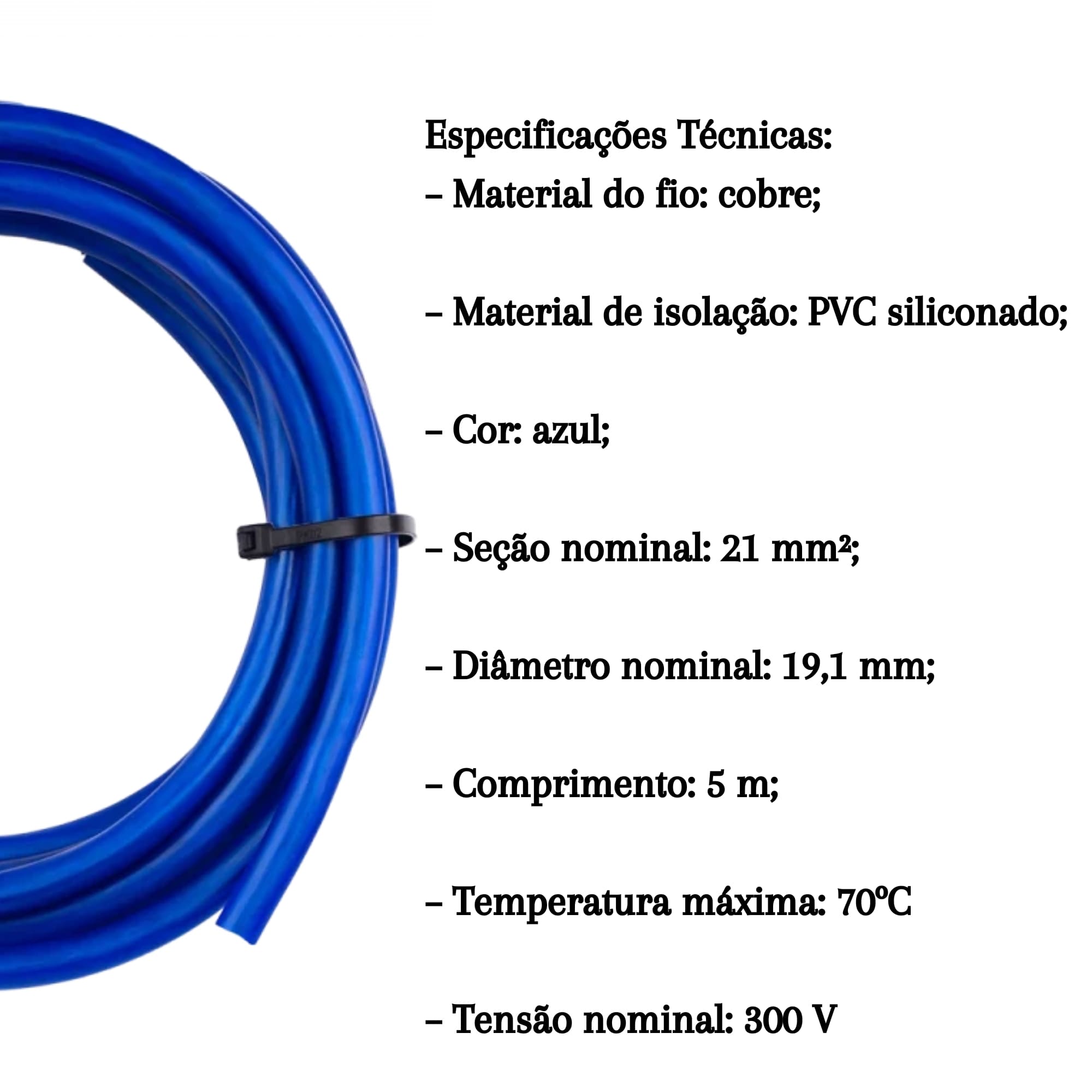 Cabo Siliconado Premium 21mm² 5m p/ Som Automotivo/Residencial 300V Permak - 72/C