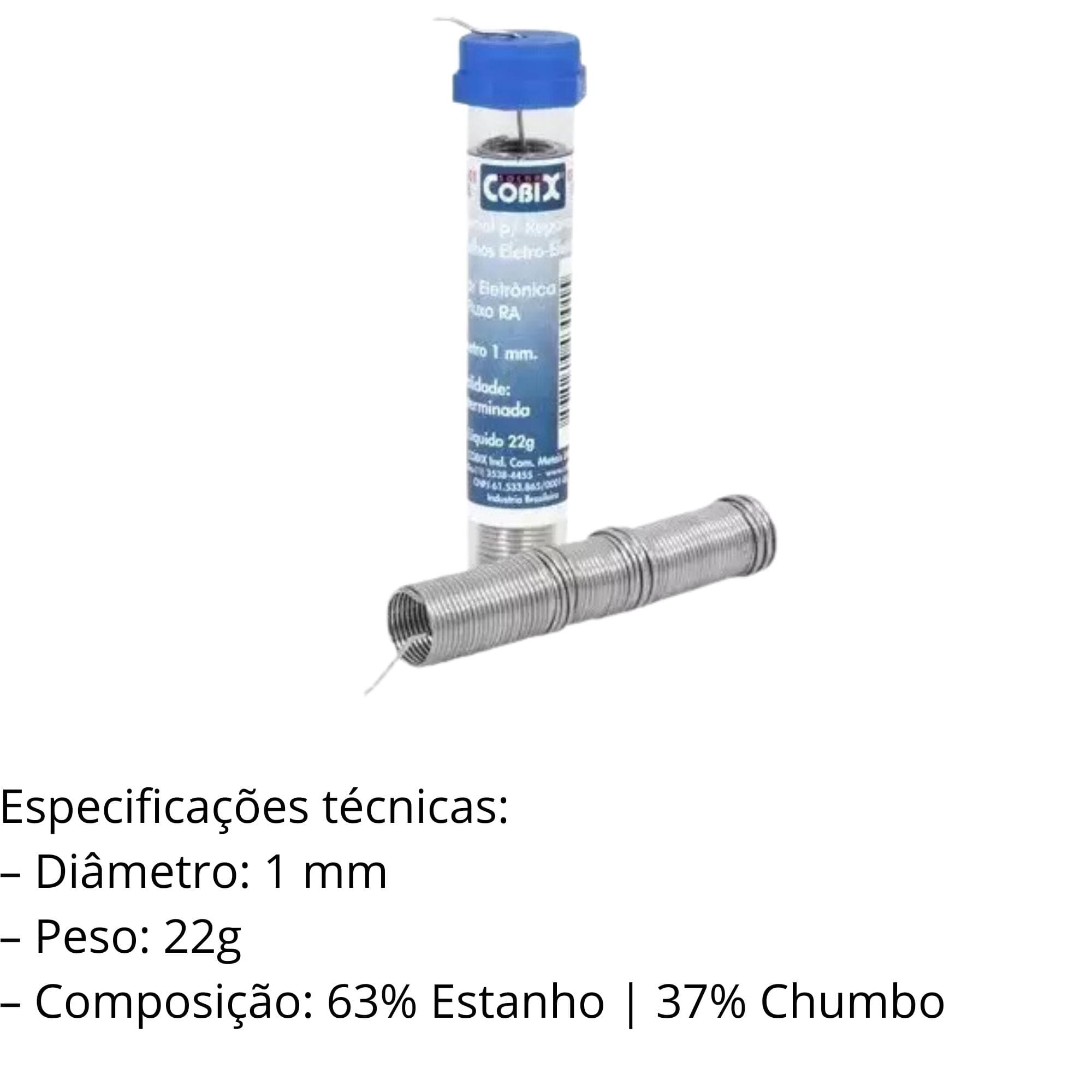 Solda Cobix Tubinho Azul para Componentes Eletrônicos Fio 1,00² 22g - 134/D