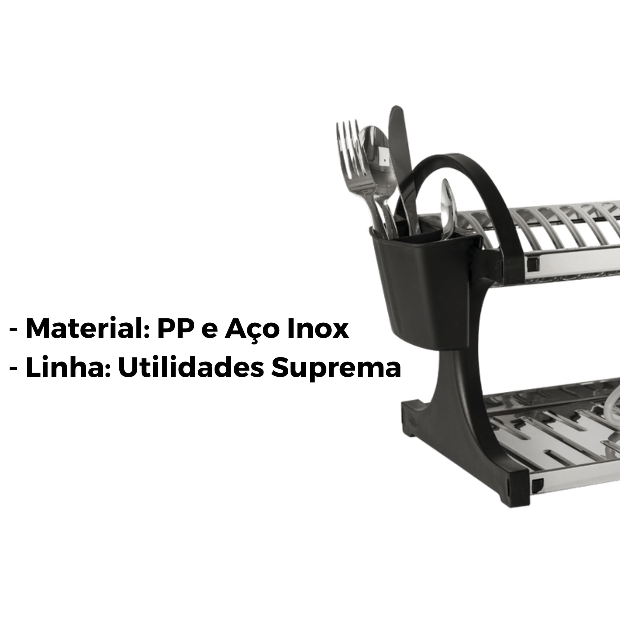 Escorredor de Louças Utilidades Suprema 16 Pratos em Aço Inox e PP Preto Brinox - 2104/211