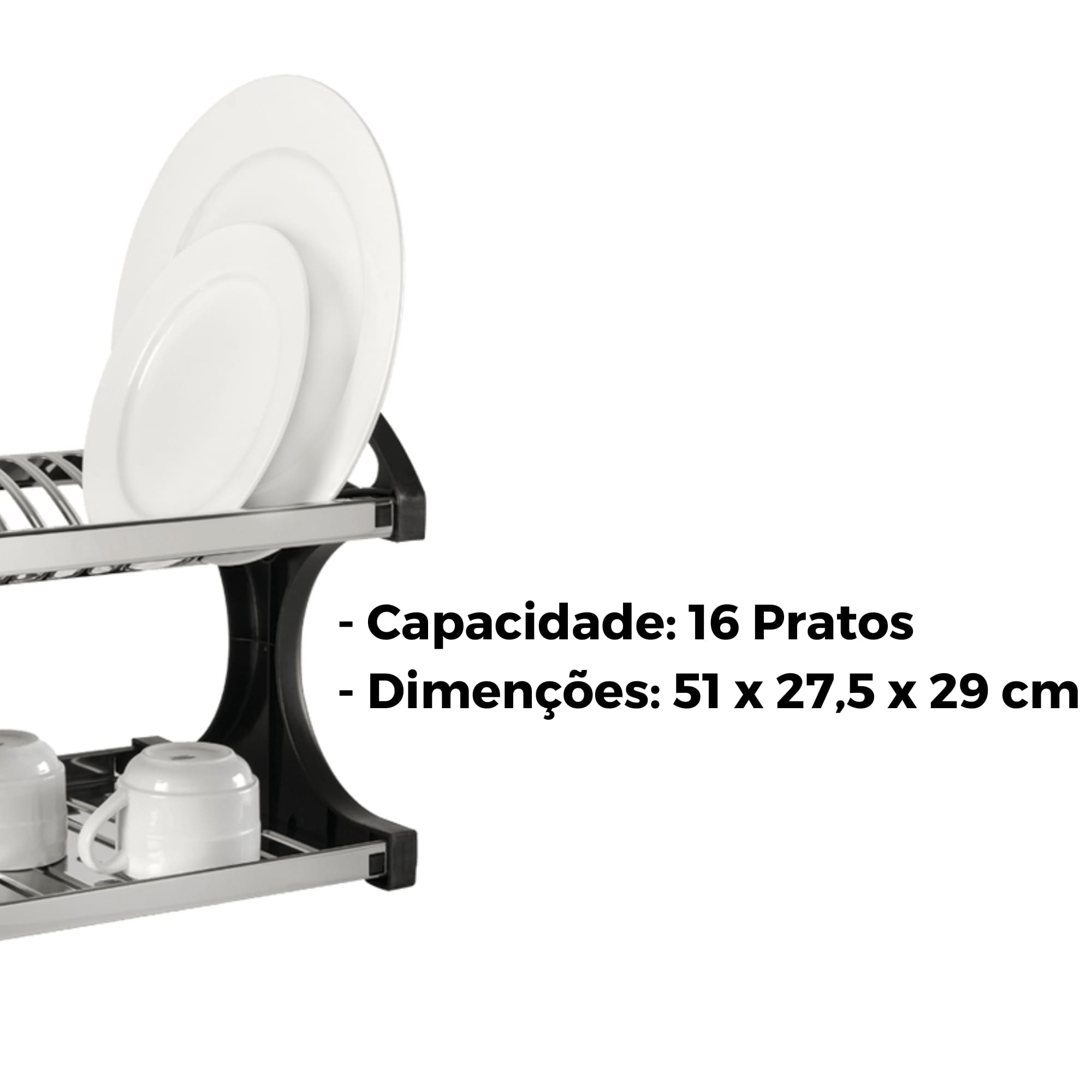 Escorredor de Louças Utilidades Suprema 16 Pratos em Aço Inox e PP Preto Brinox - 2104/211
