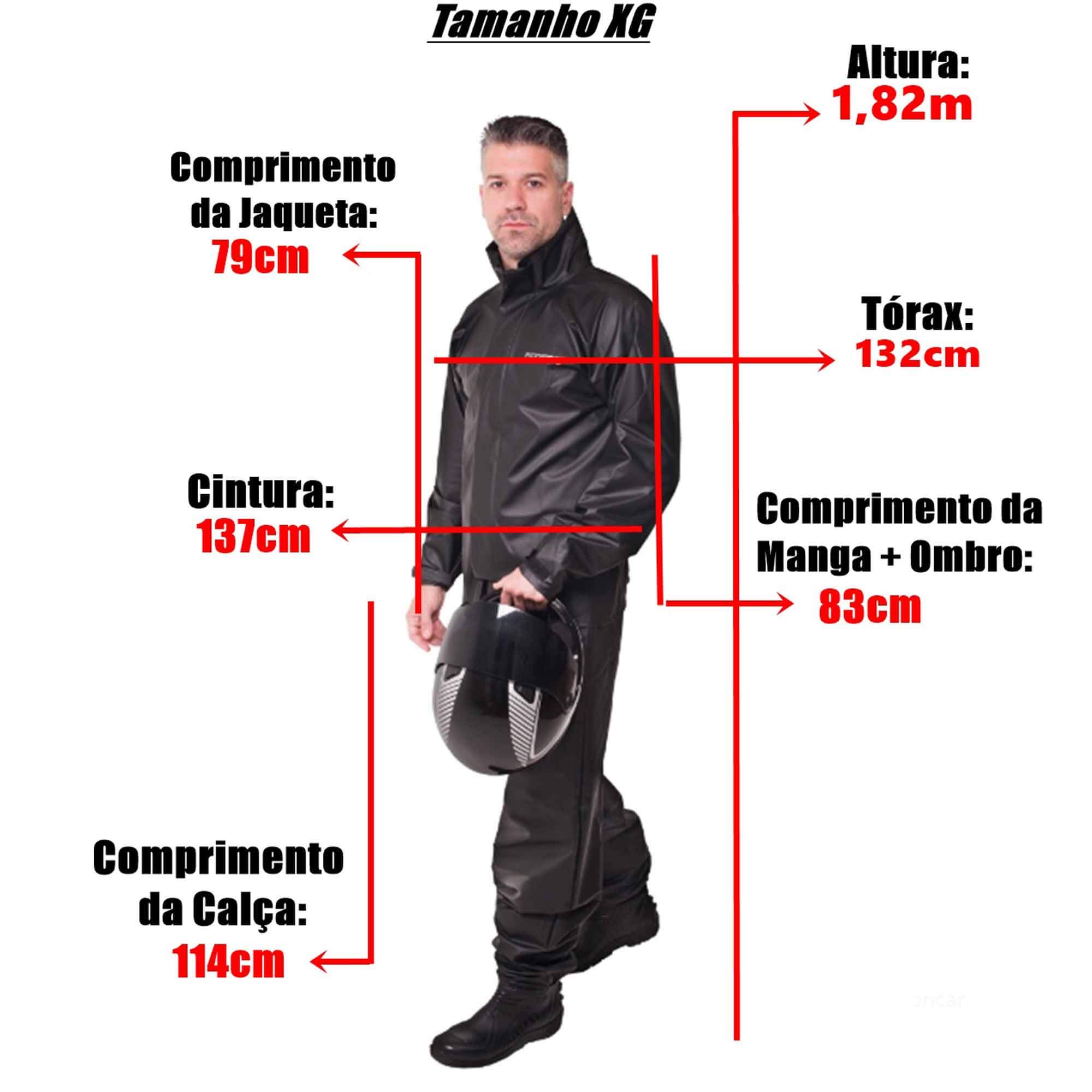 Conjunto Capa de Chuva Pvc Combate c/ Capuz Preto Refletiva Resistente Zíper Pioneira 2901 Modelo:Masculino XG