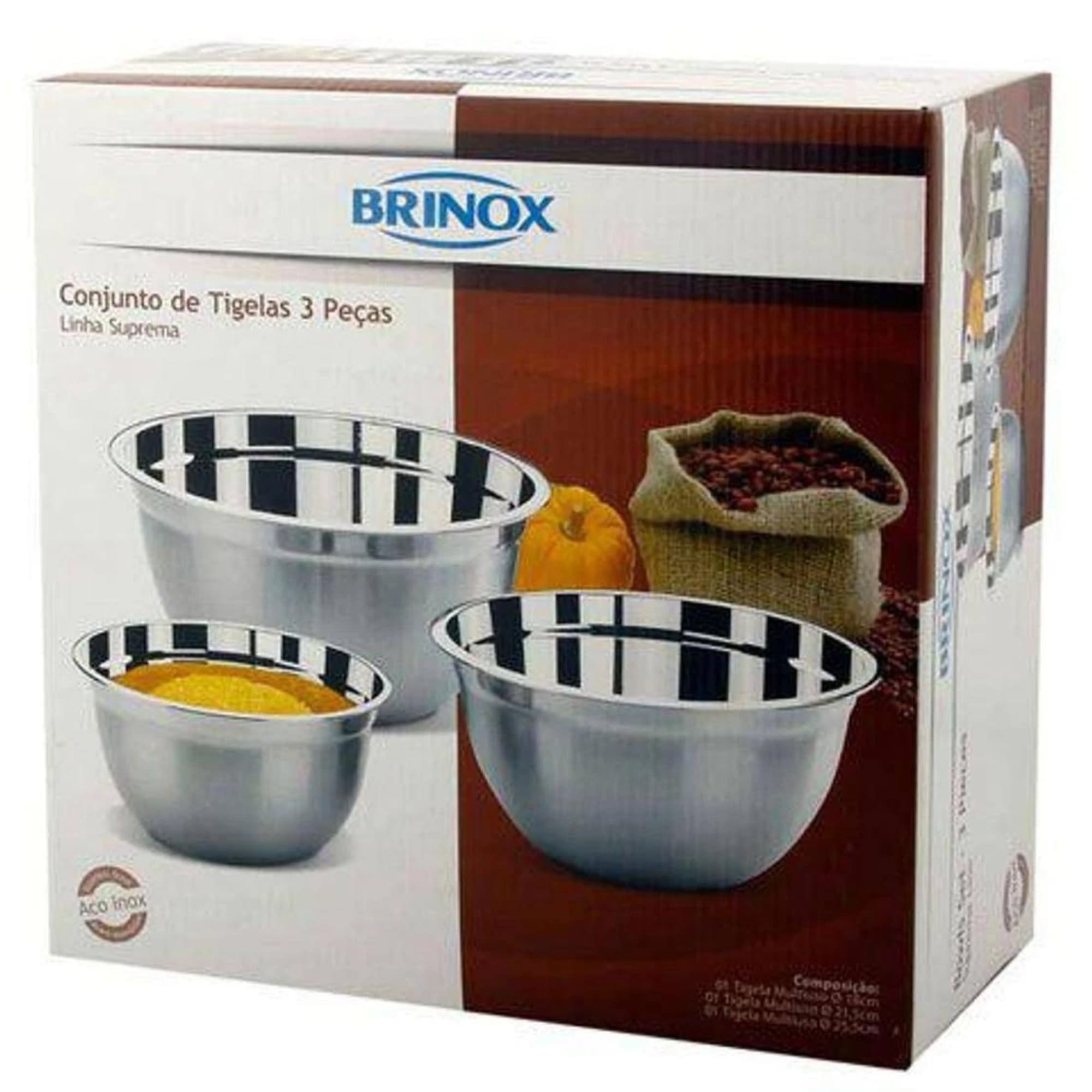 Conjunto de Tigelas 3 Peças Suprema em Aço Inox Durável Brinox - 2107/100