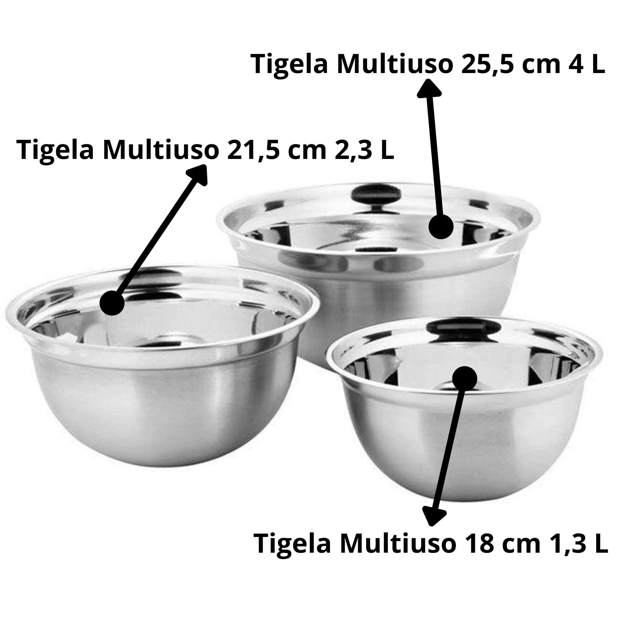 Conjunto de Tigelas 3 Peças Suprema em Aço Inox Durável Brinox - 2107/100
