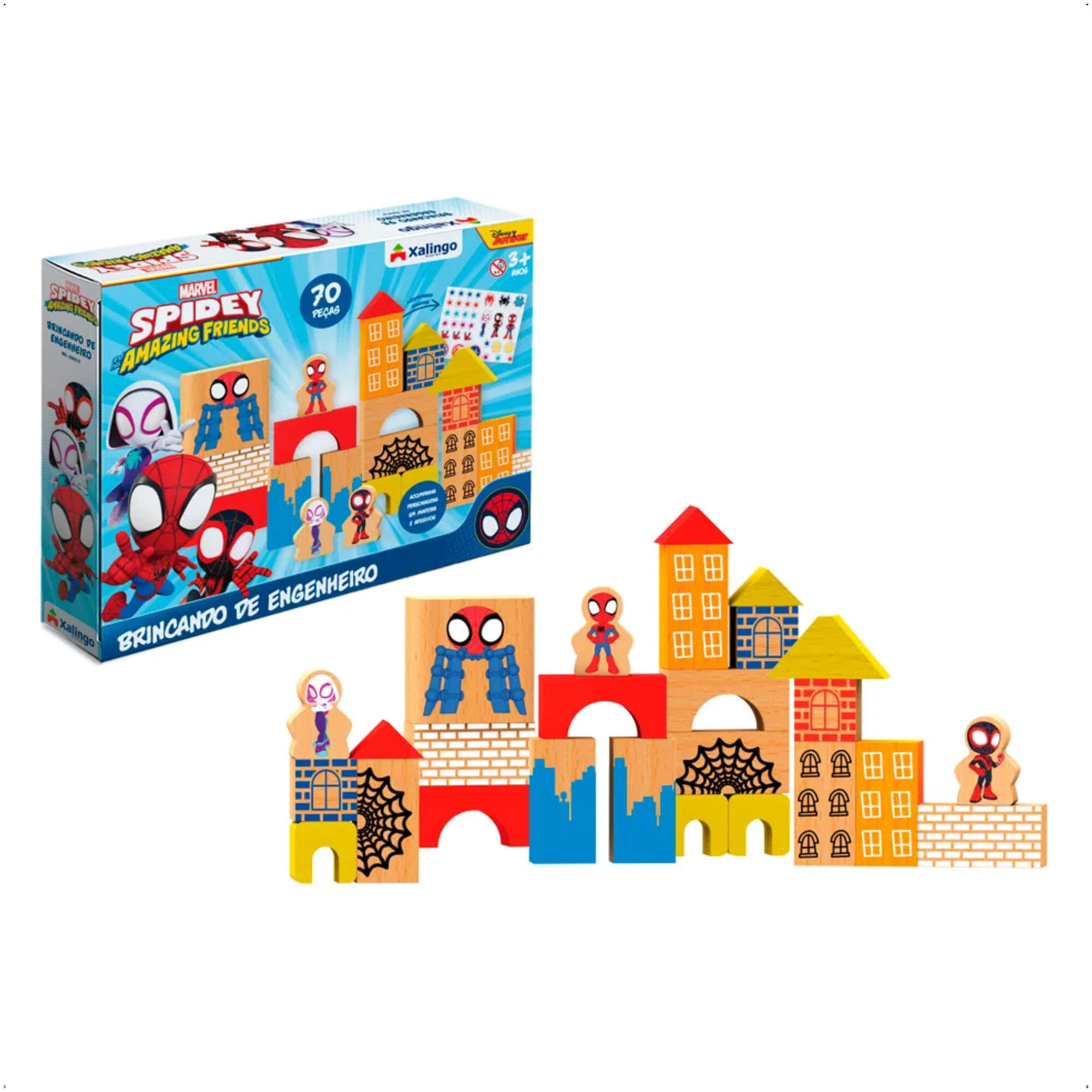 Brincando de Engenheiro Spidey 70 Peças Desenvolve a Coordenação Motora Xalingo - 17710