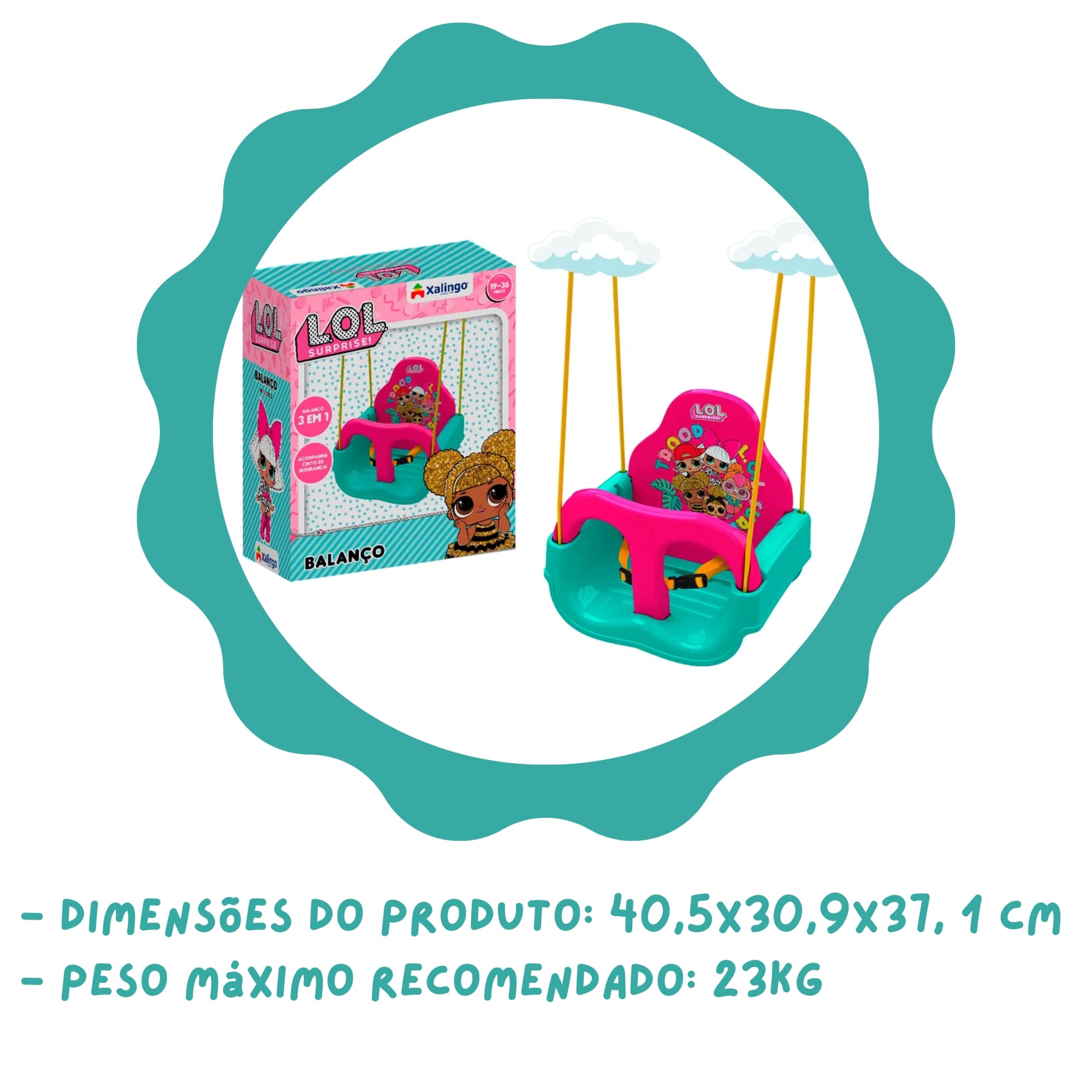 Balanço Infantil Plástico LOL Suprise para Crianças entre 19-36 Meses Xalingo - 21832