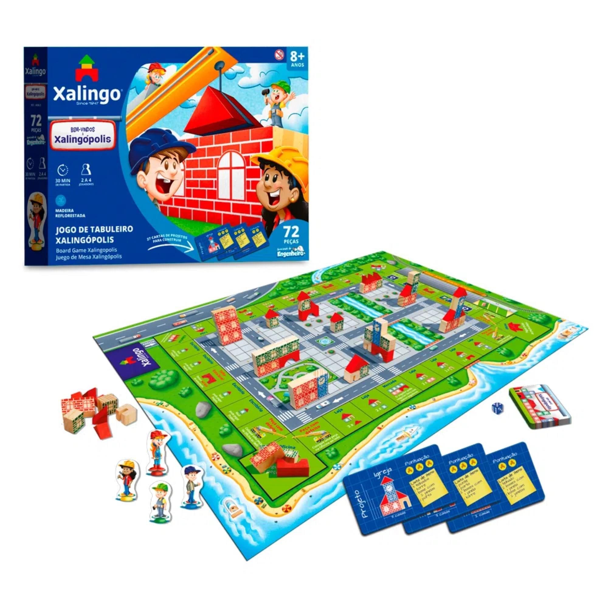 Jogo de Tabuleiro Xalingópolis 72 Peças com Blocos Brincando de Engenheiro Xalingo 60565