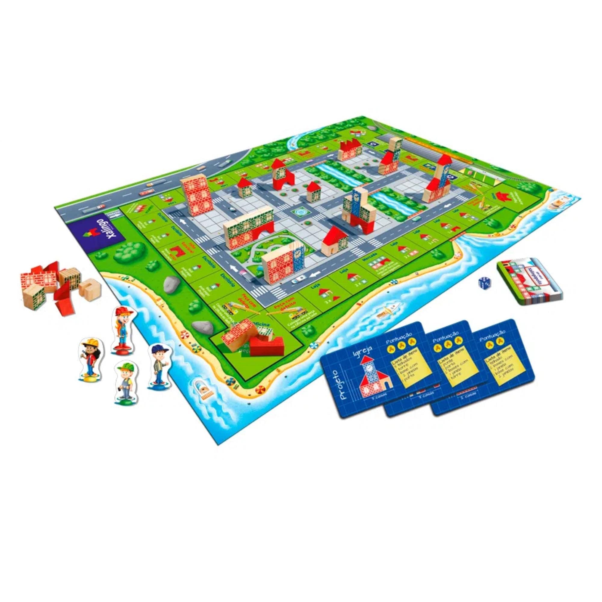 Jogo de Tabuleiro Xalingópolis 72 Peças com Blocos Brincando de Engenheiro Xalingo 60565