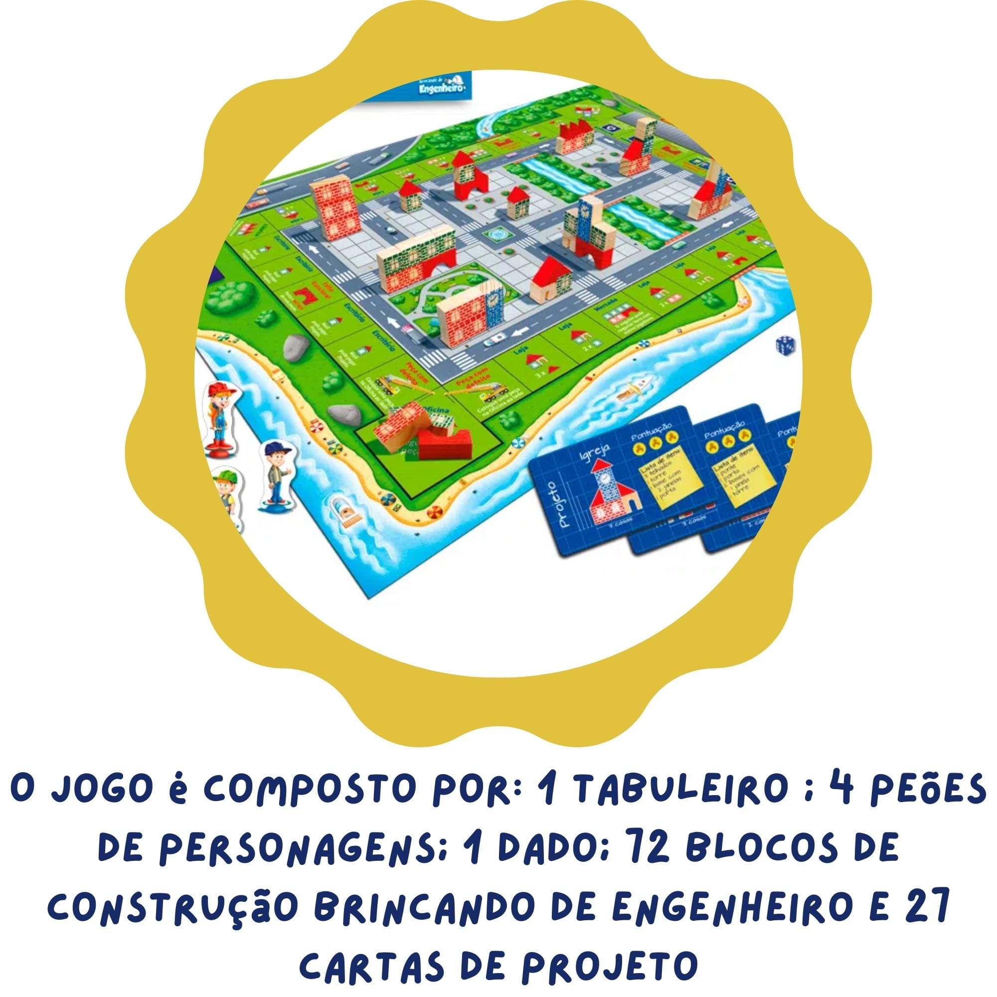 Jogo de Tabuleiro Xalingópolis 72 Peças com Blocos Brincando de Engenheiro Xalingo 60565