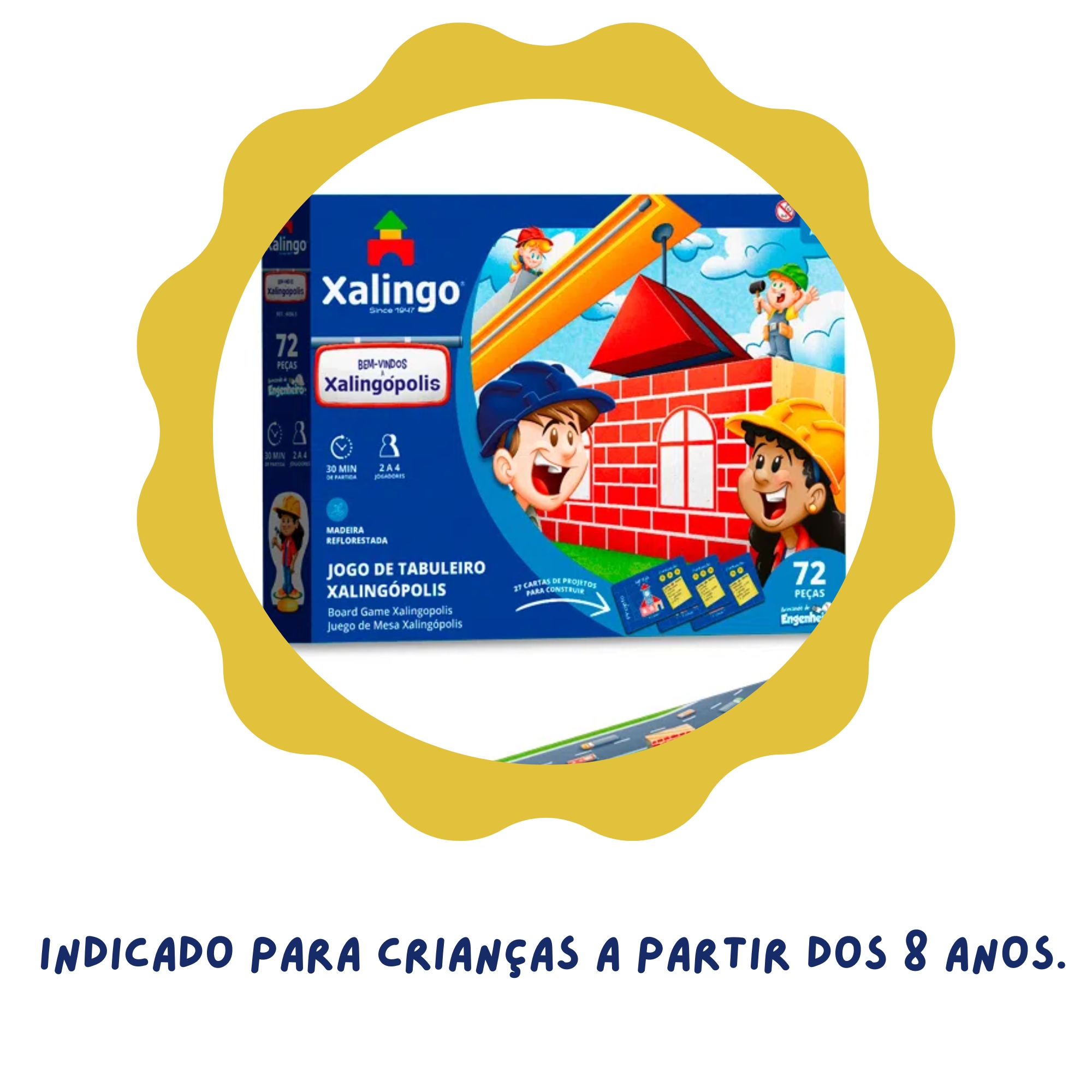 Jogo de Tabuleiro Xalingópolis 72 Peças com Blocos Brincando de Engenheiro Xalingo 60565