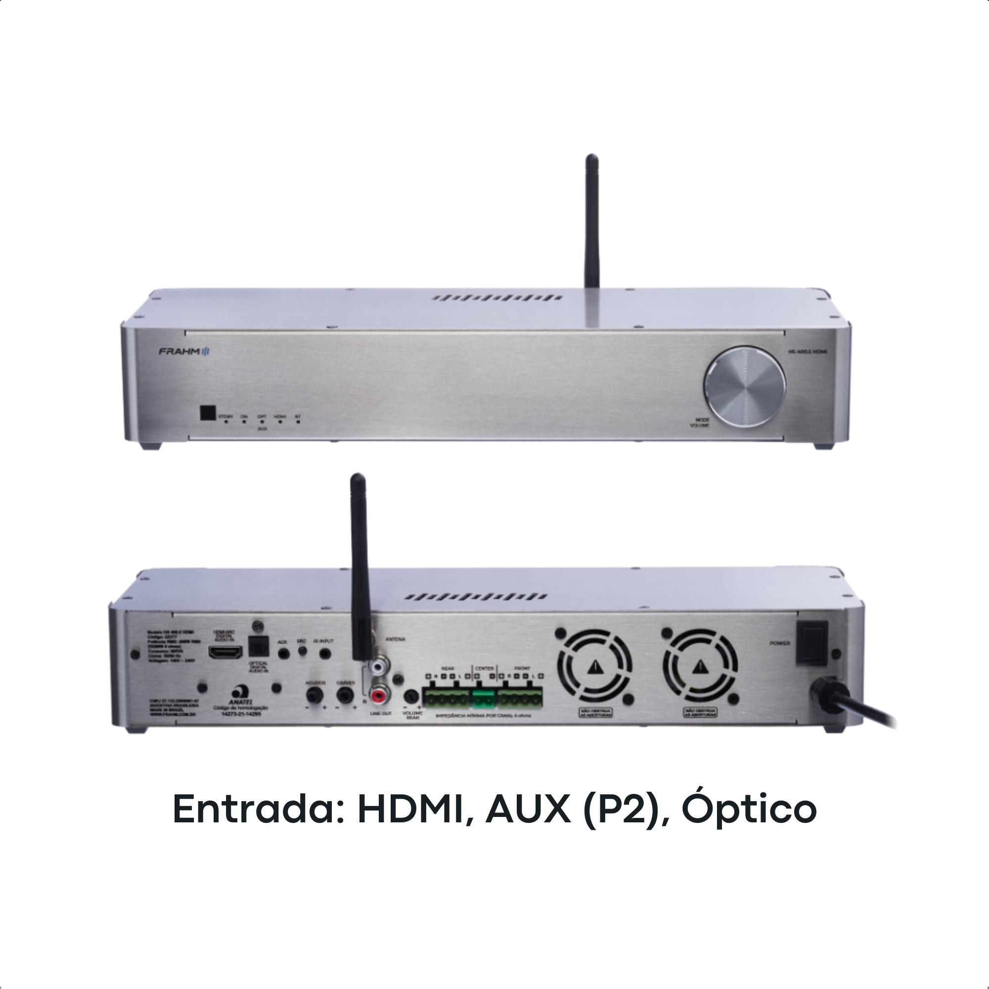 Amplificador Home Sense HS400.5 HDMI 400W (5x 80W) 4 Ohms Bluetooth AUX (P2) Óptico - Frahm 32277
