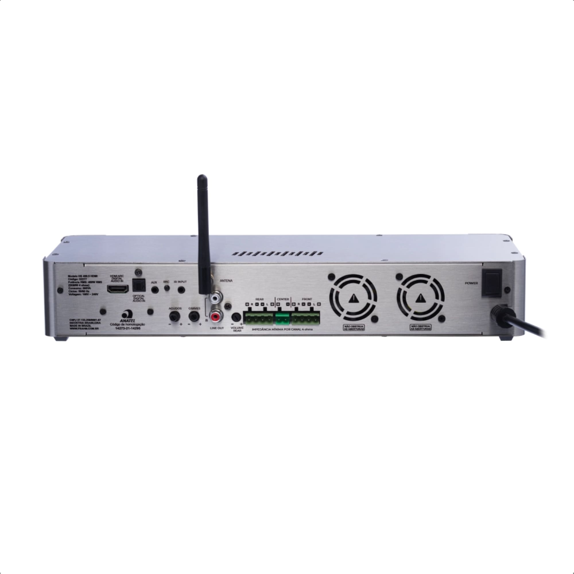 Amplificador Home Sense HS400.5 HDMI 400W (5x 80W) 4 Ohms Bluetooth AUX (P2) Óptico - Frahm 32277