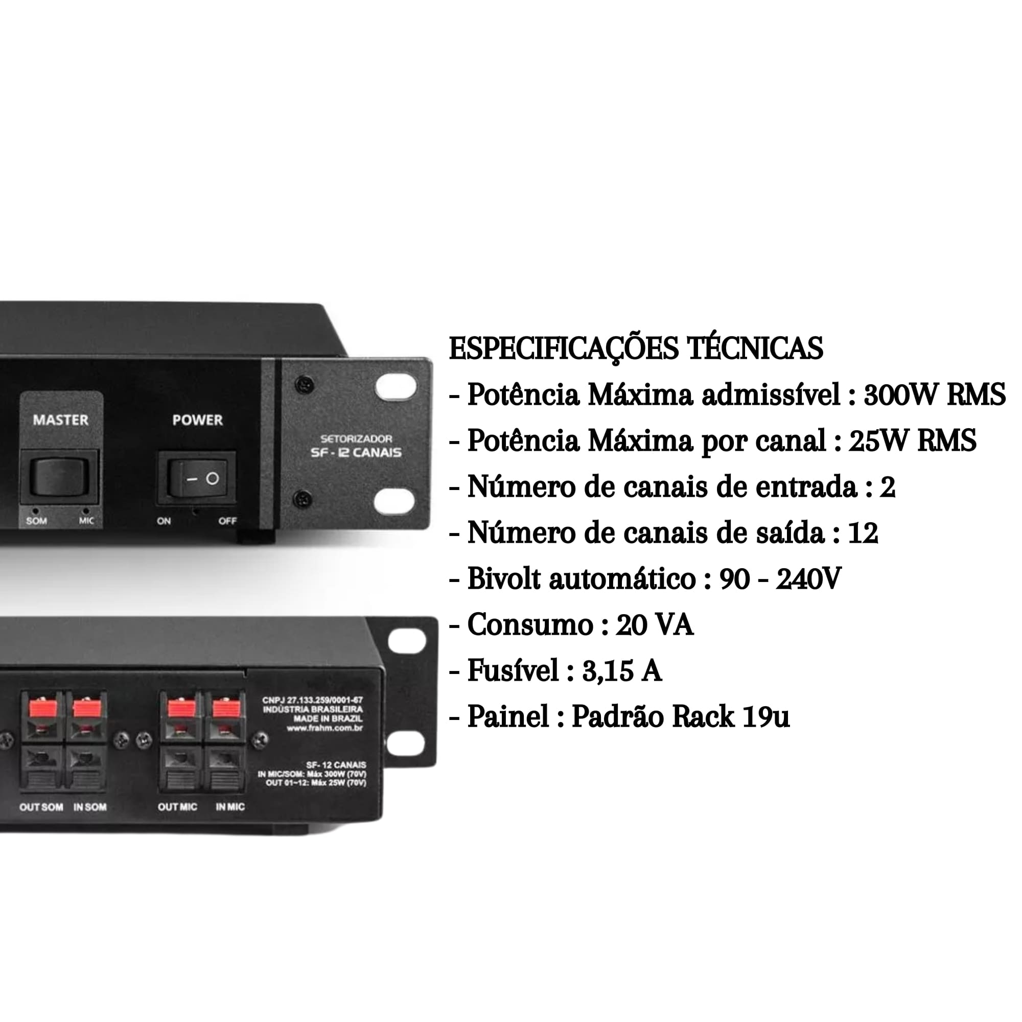 Setorizador SF-12 Canais Bivolt Automático Potência 300W com Comando Master Frahm - 31938