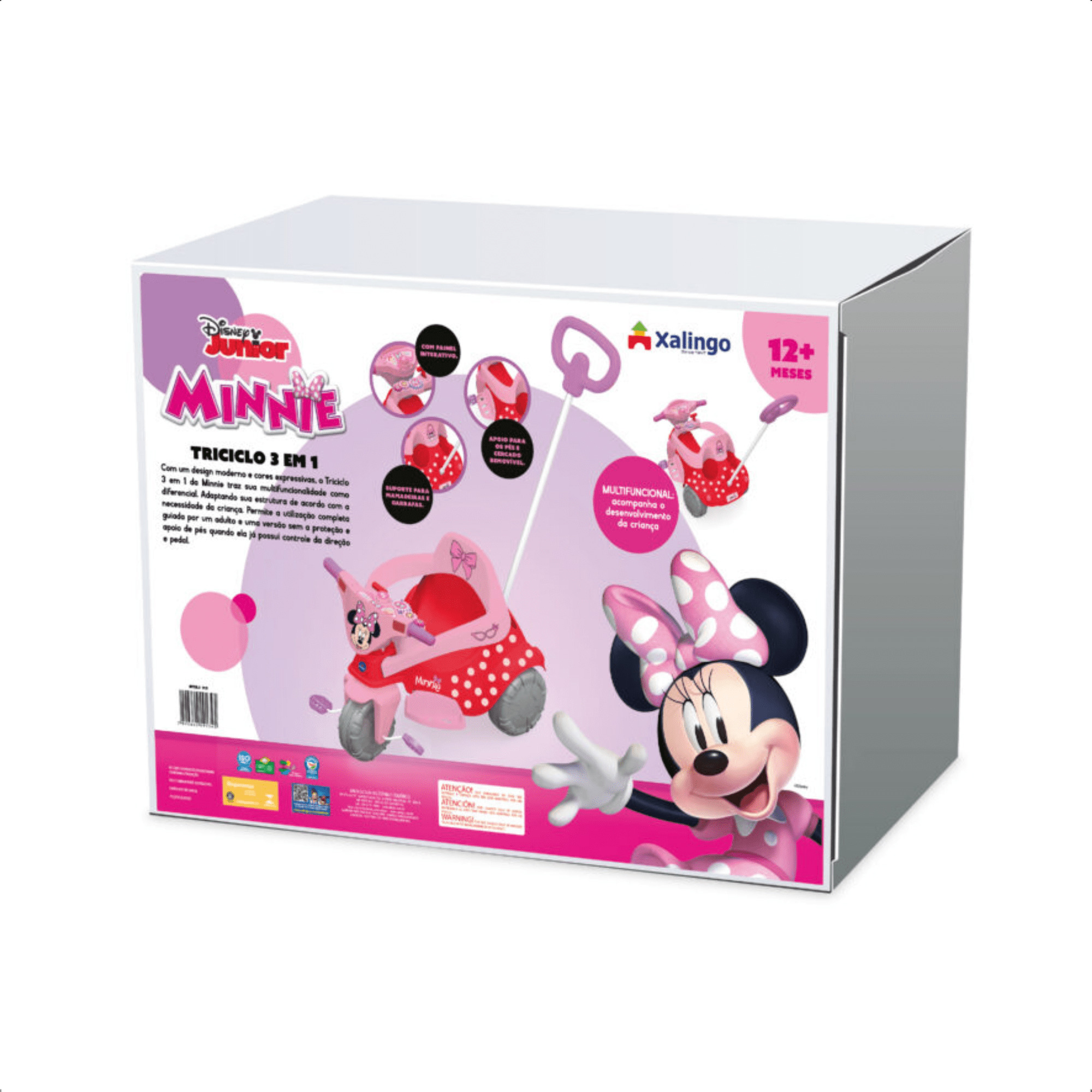 Triciclo Infantil Minnie Disney 3 em 1 Adaptável Cor Rosa e Vermelho até 30kg Xalingo - 07251