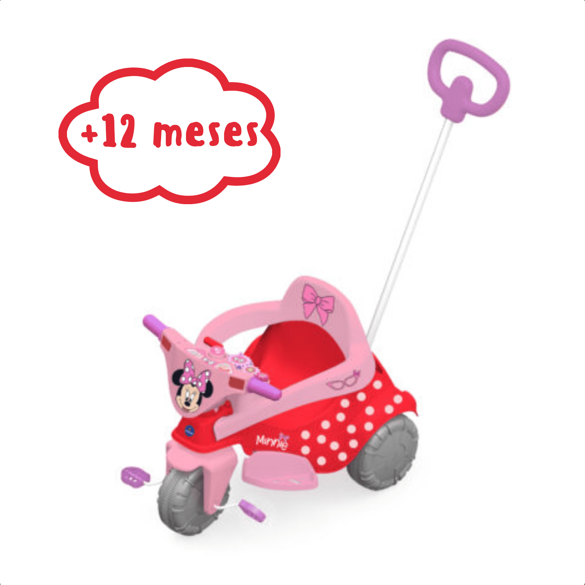 Triciclo Infantil Minnie Disney 3 em 1 Adaptável Cor Rosa e Vermelho até 30kg Xalingo - 07251