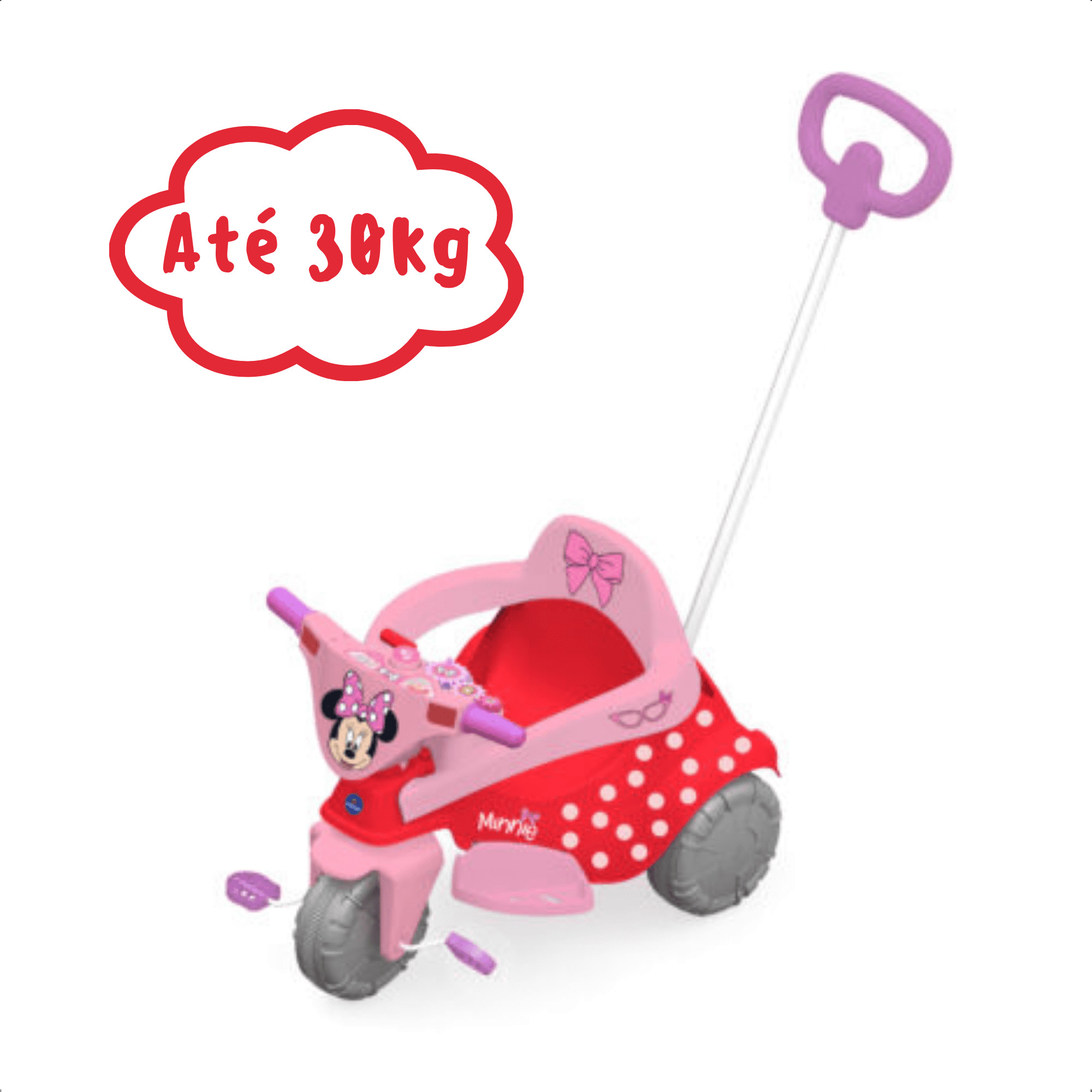 Triciclo Infantil Minnie Disney 3 em 1 Adaptável Cor Rosa e Vermelho até 30kg Xalingo - 07251