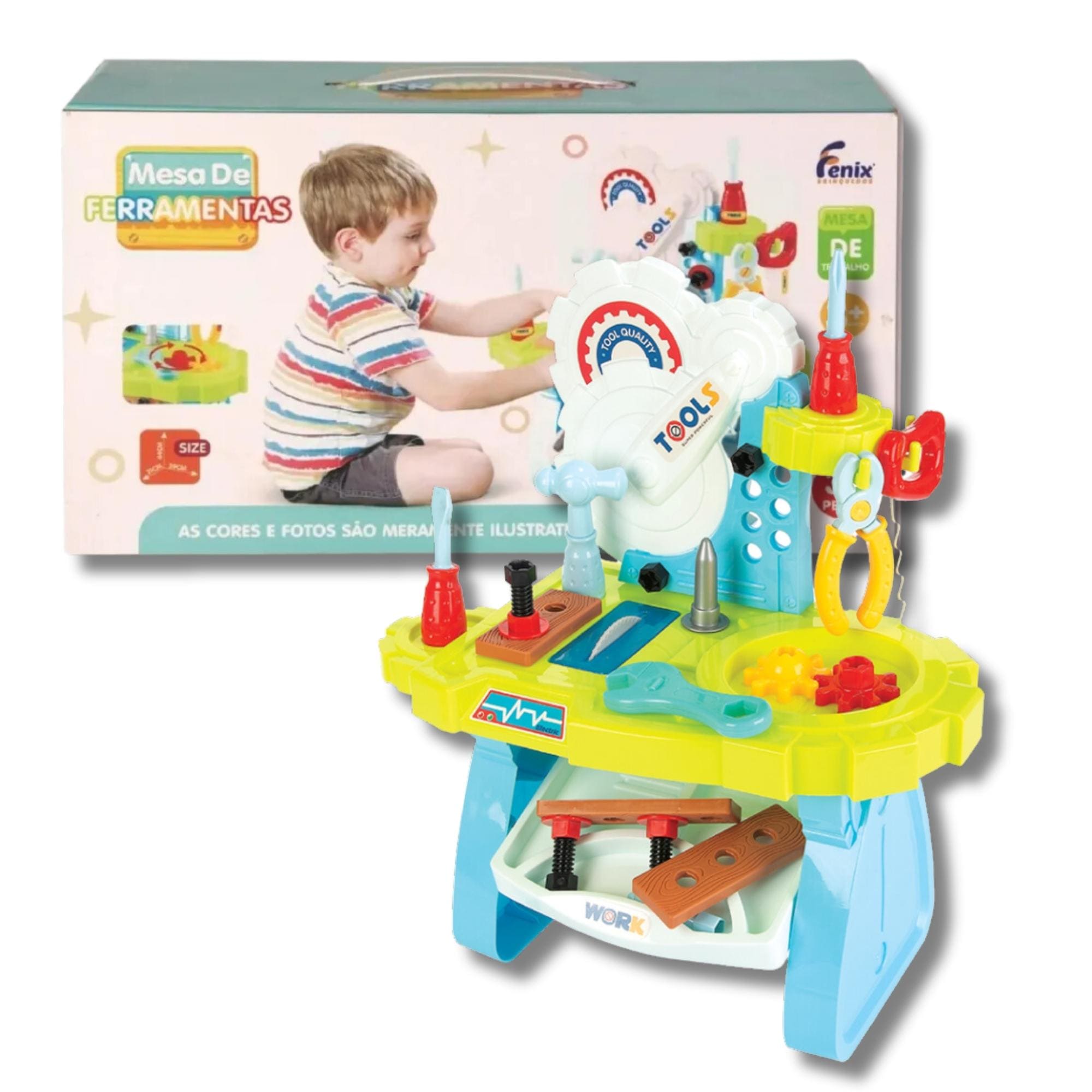 Brinquedo Mesa de Ferramentas 34 Peças Azul Recomendado para Crianças a Partir de 3 Anos Fenix Brinquedos - MES-563