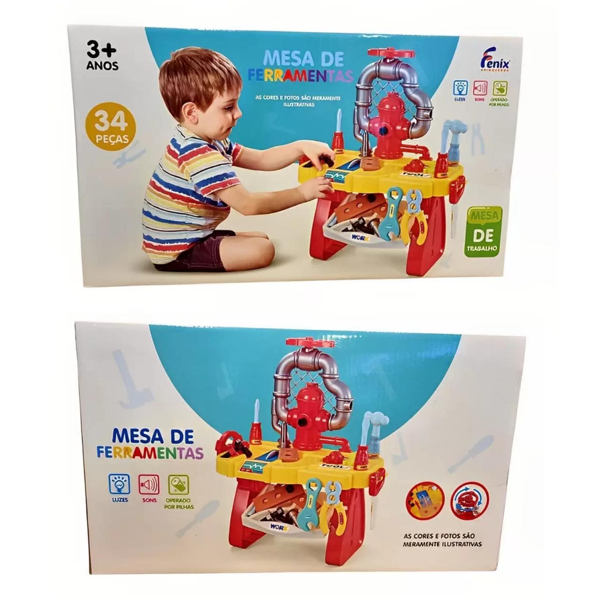 Brinquedo Mesa de Ferramentas 34 Peças Azul Recomendado para Crianças a Partir de 3 Anos Fenix Brinquedos - MES-563