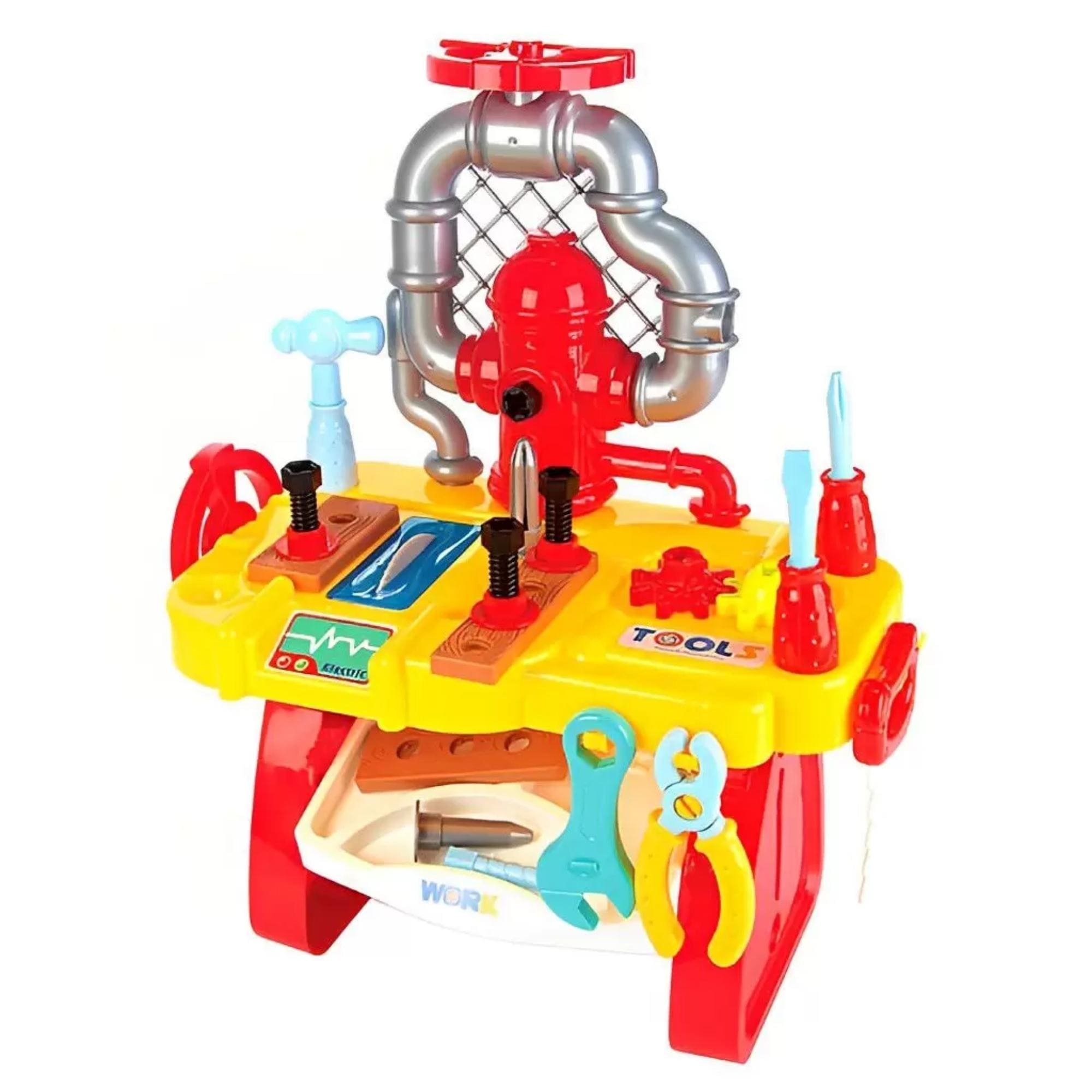 Brinquedo Mesa de Ferramentas 34 Peças Vermelho p/ Crianças 3+ Anos Fenix Brinquedos - MES-564