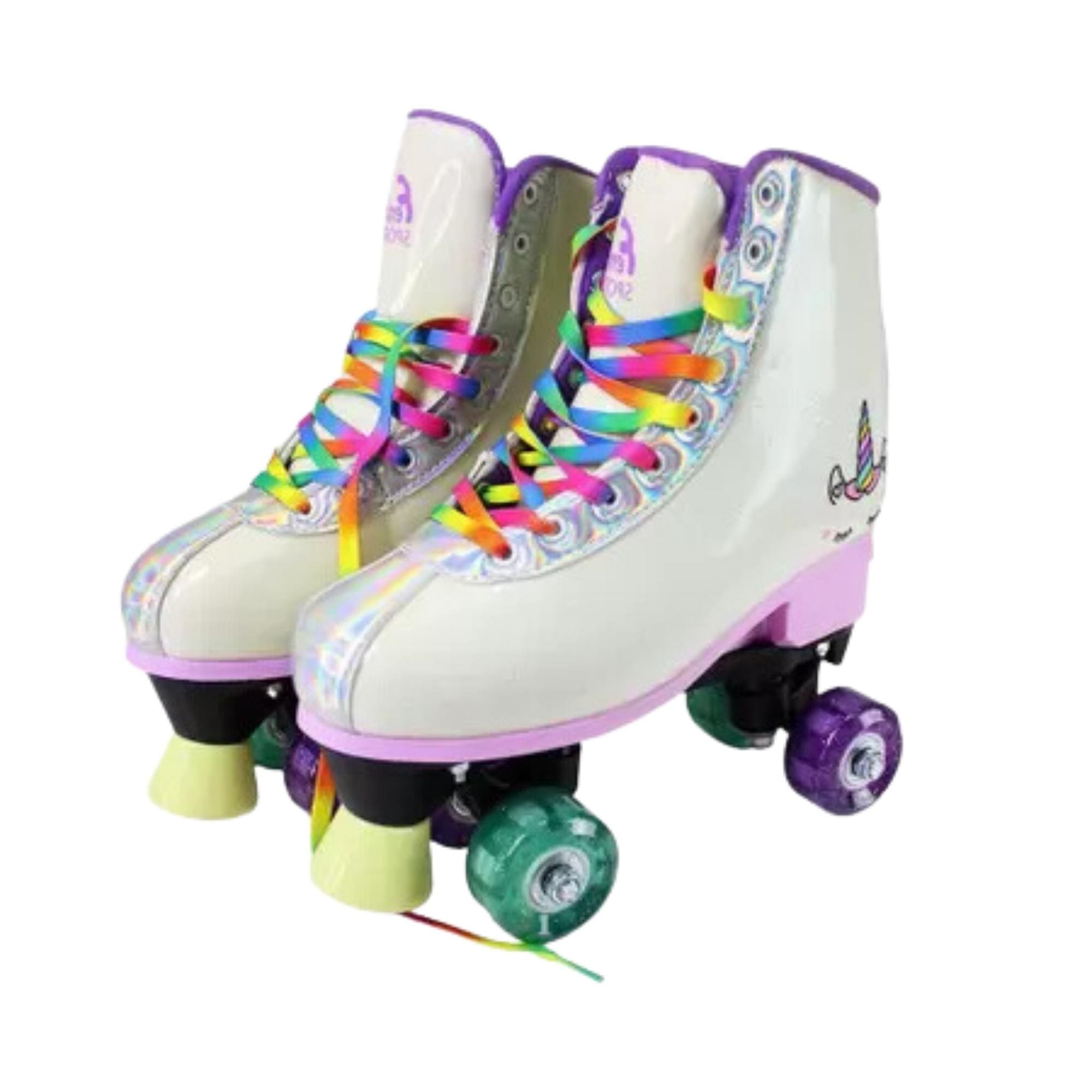 Par de Patins Luz 4 Rodas Ajustáveis Tamanho 31-34 Rosa Unicórnio Brinquedos? Suporta 70Kg-RL-08