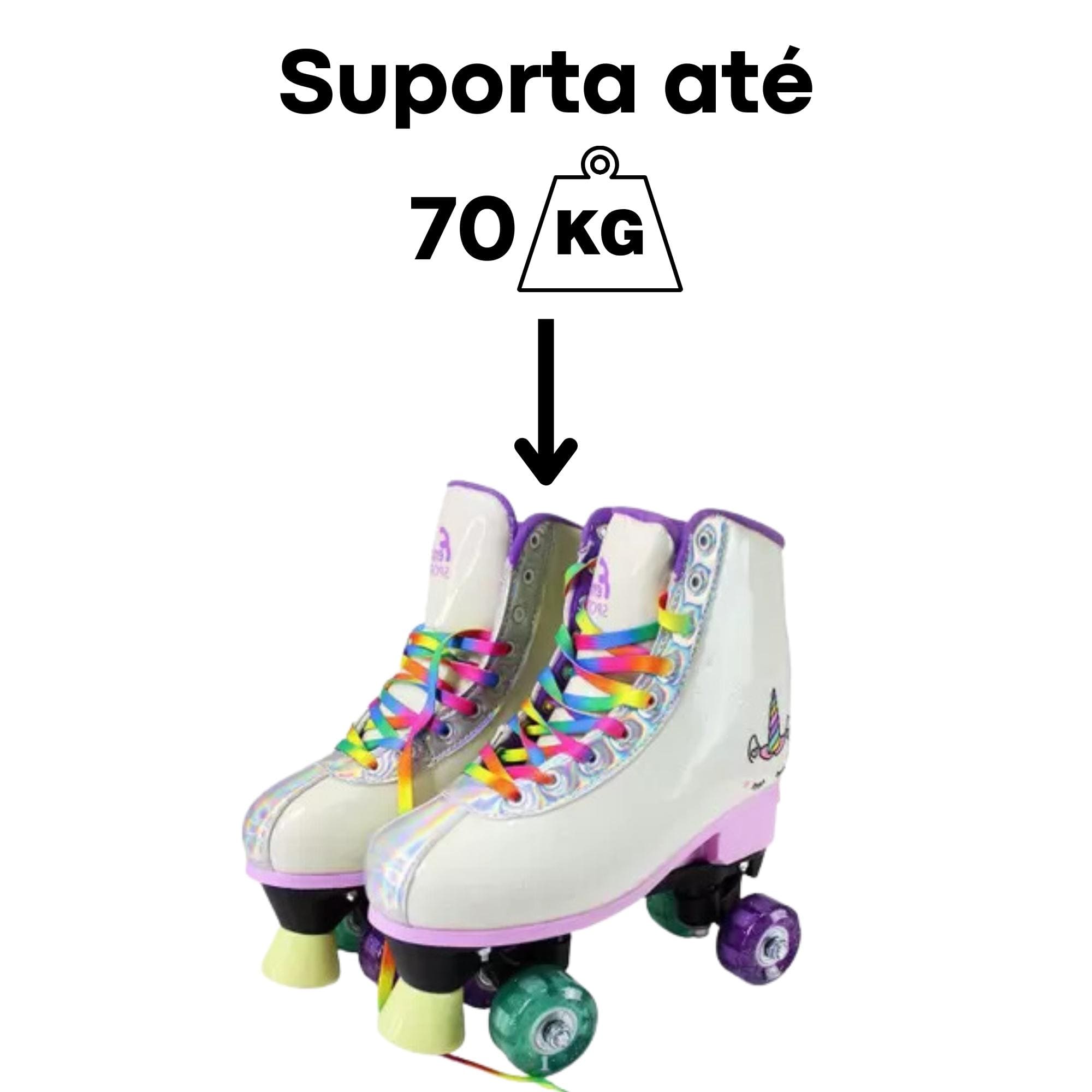 Par de Patins Luz 4 Rodas Ajustáveis Tamanho 31-34 Rosa Unicórnio Brinquedos? Suporta 70Kg-RL-08