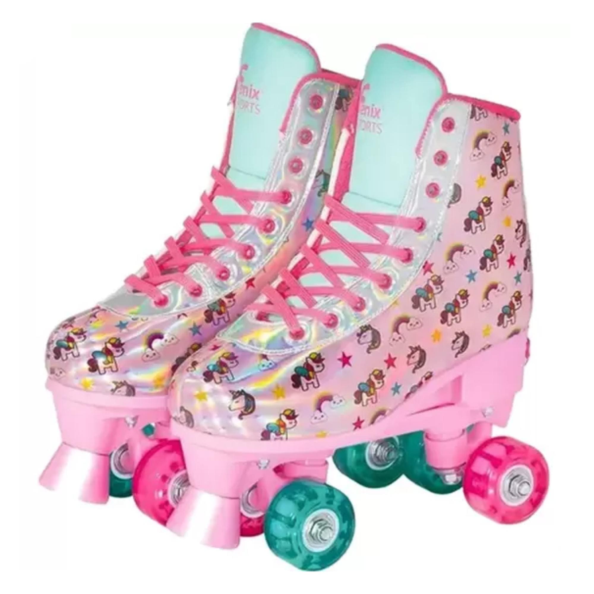 Par de Patins com Luz 4 Rodas Ajustáveis Tamanho 31-34 Azul Fenix Brinquedos? Suporta 70Kg-RL-10