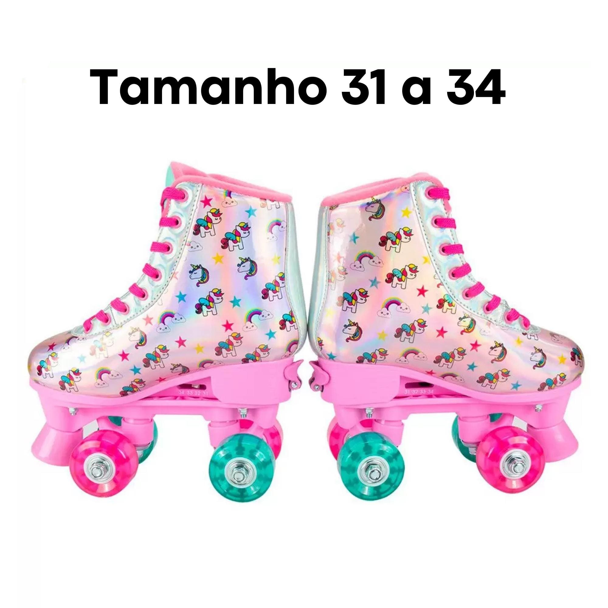Par de Patins com Luz 4 Rodas Ajustáveis Tamanho 31-34 Azul Fenix Brinquedos? Suporta 70Kg-RL-10