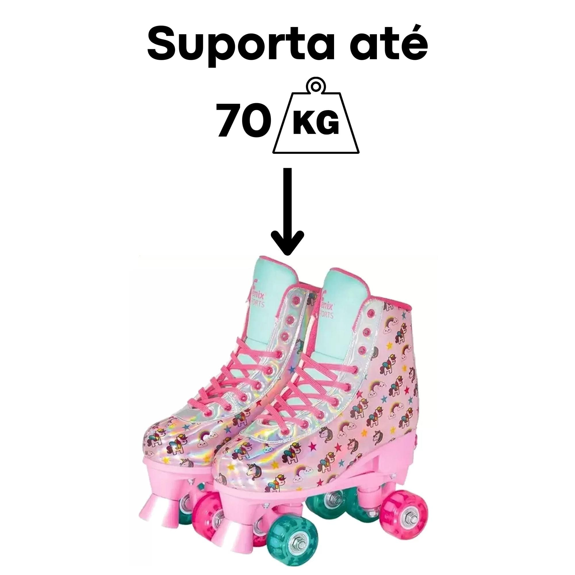 Par de Patins com Luz 4 Rodas Ajustáveis Tamanho 31-34 Azul Fenix Brinquedos? Suporta 70Kg-RL-10