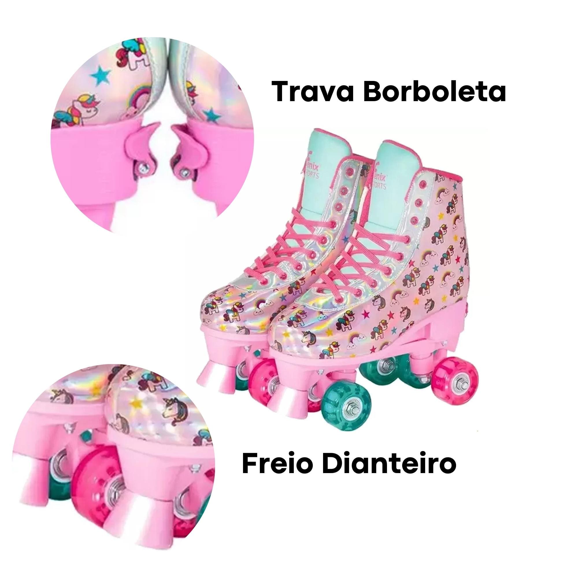 Par de Patins com Luz 4 Rodas Ajustáveis Tamanho 31-34 Azul Fenix Brinquedos? Suporta 70Kg-RL-10