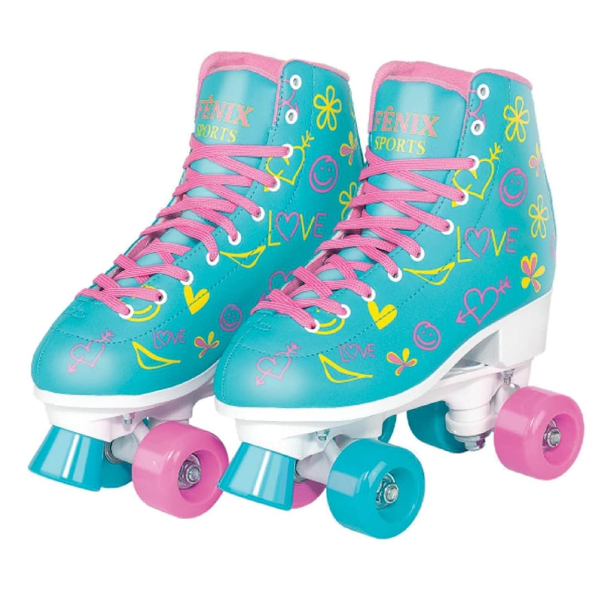 Par de Patins Radkal 4 Rodas Ajustaveis Tamanho 39 a 42 Azul Fenix Brinquedos Suporta 70Kg-RL-07A