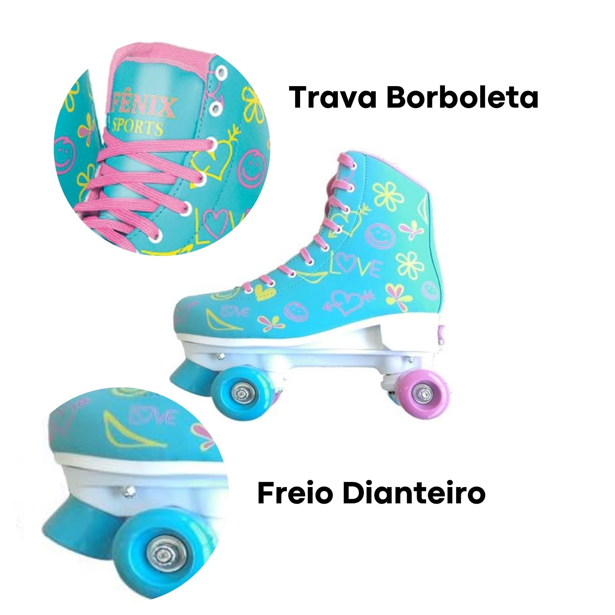 Par de Patins Radkal 4 Rodas Ajustaveis Tamanho 39 a 42 Azul Fenix Brinquedos Suporta 70Kg-RL-07A