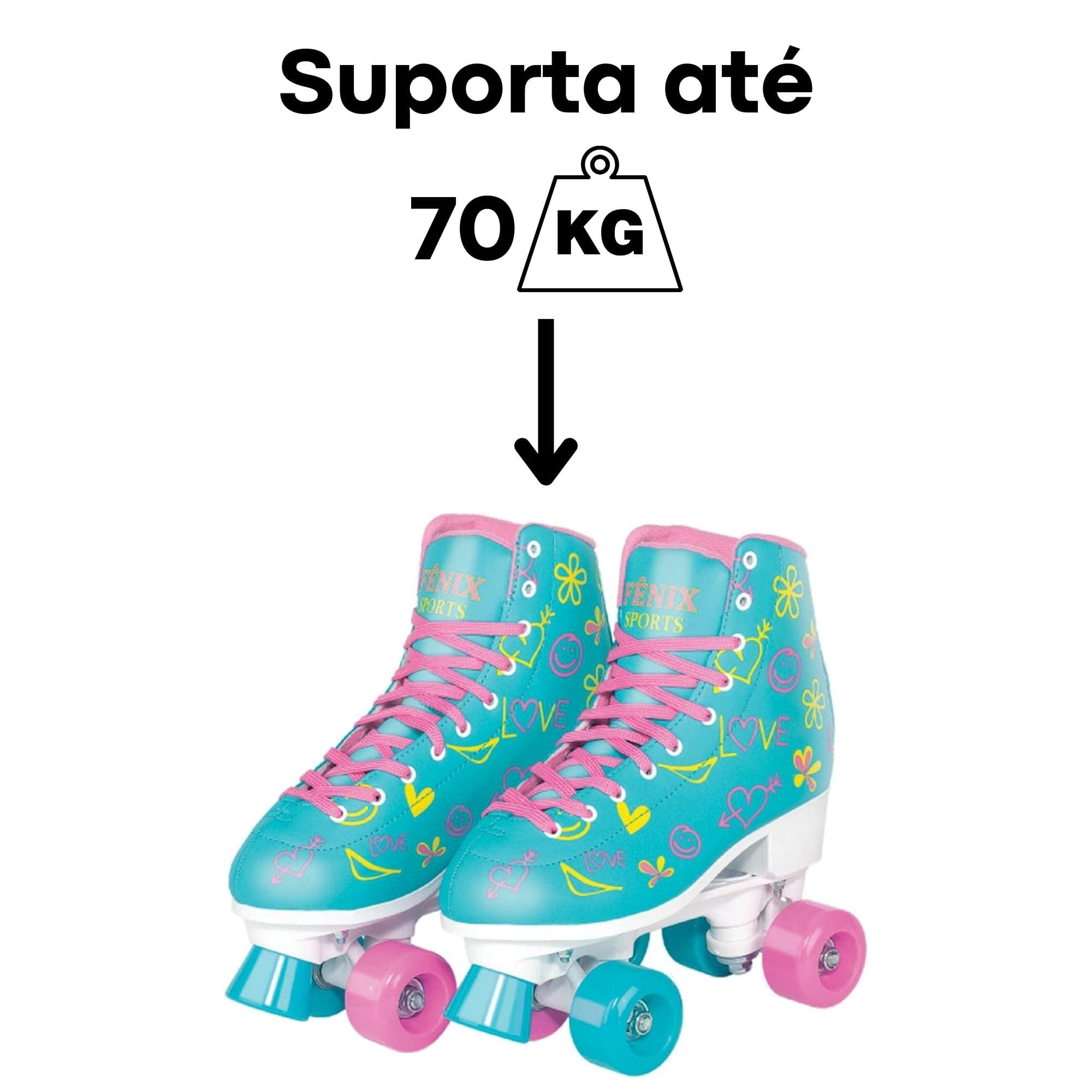Par de Patins Radkal 4 Rodas Ajustaveis Tamanho 39 a 42 Azul Fenix Brinquedos Suporta 70Kg-RL-07A