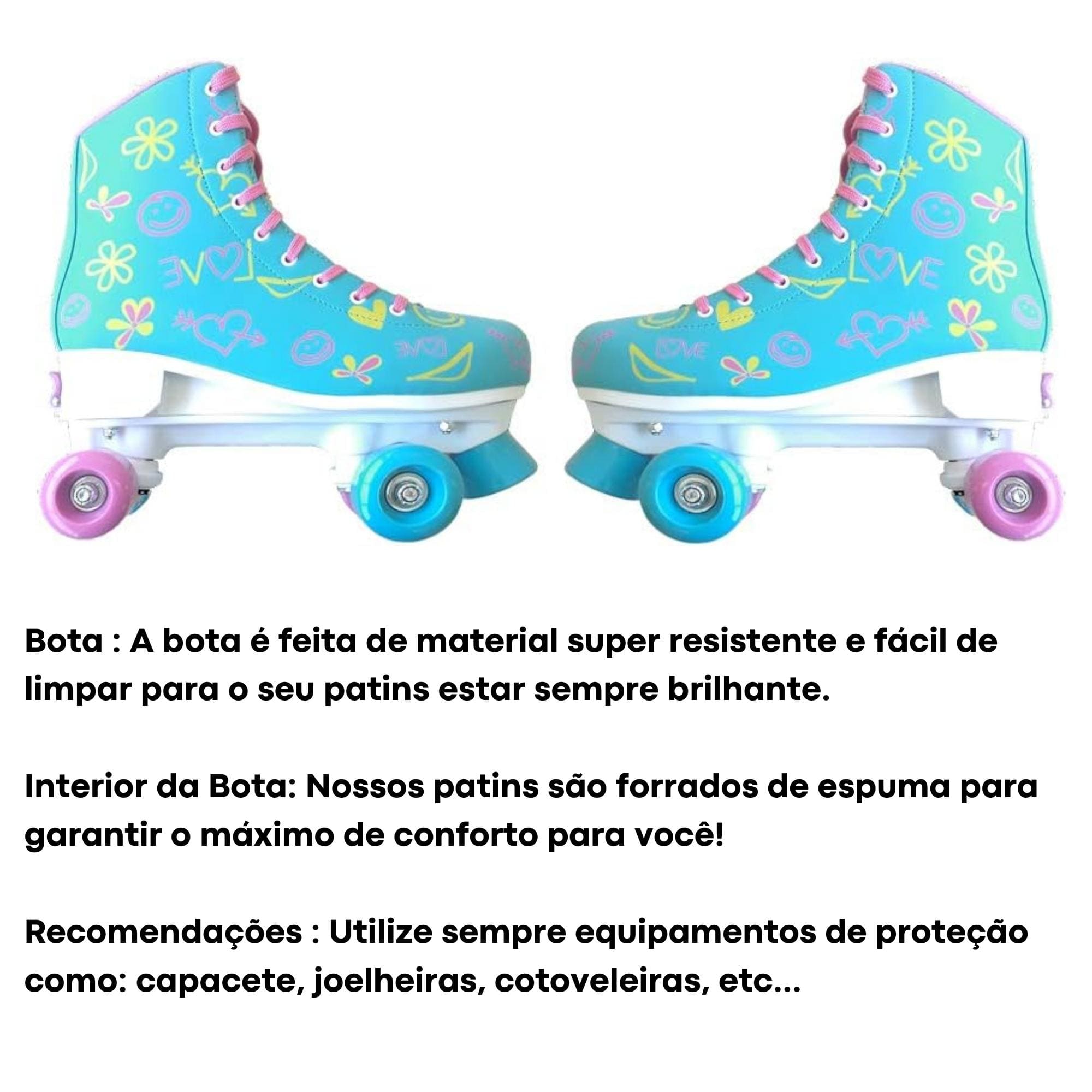 Par de Patins Radkal 4 Rodas Ajustaveis Tamanho 39 a 42 Azul Fenix Brinquedos Suporta 70Kg-RL-07A