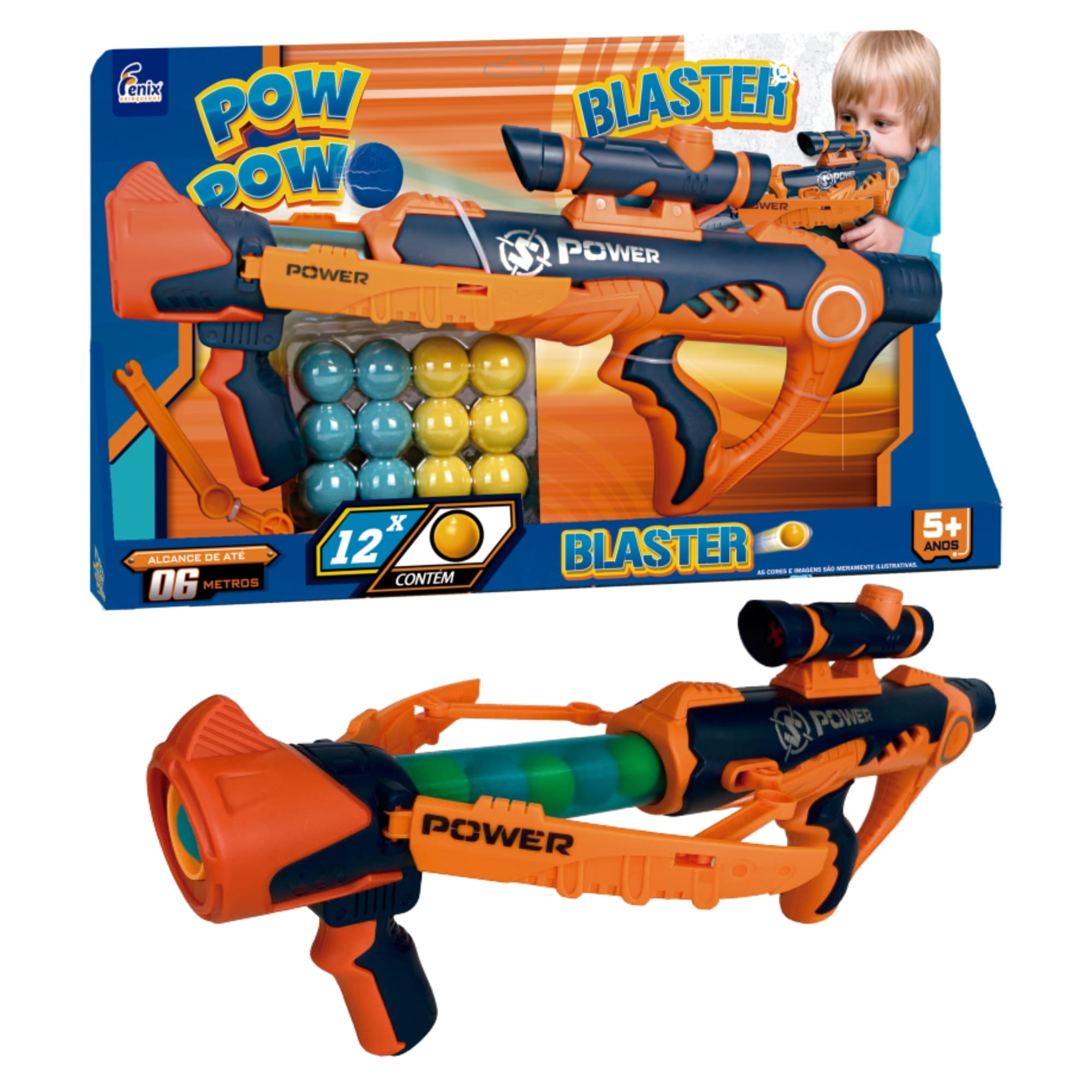 Brinquedo Lançador Pow Pow Blaster com 12 Bolinhas Fenix Brinquedos - PPL-983