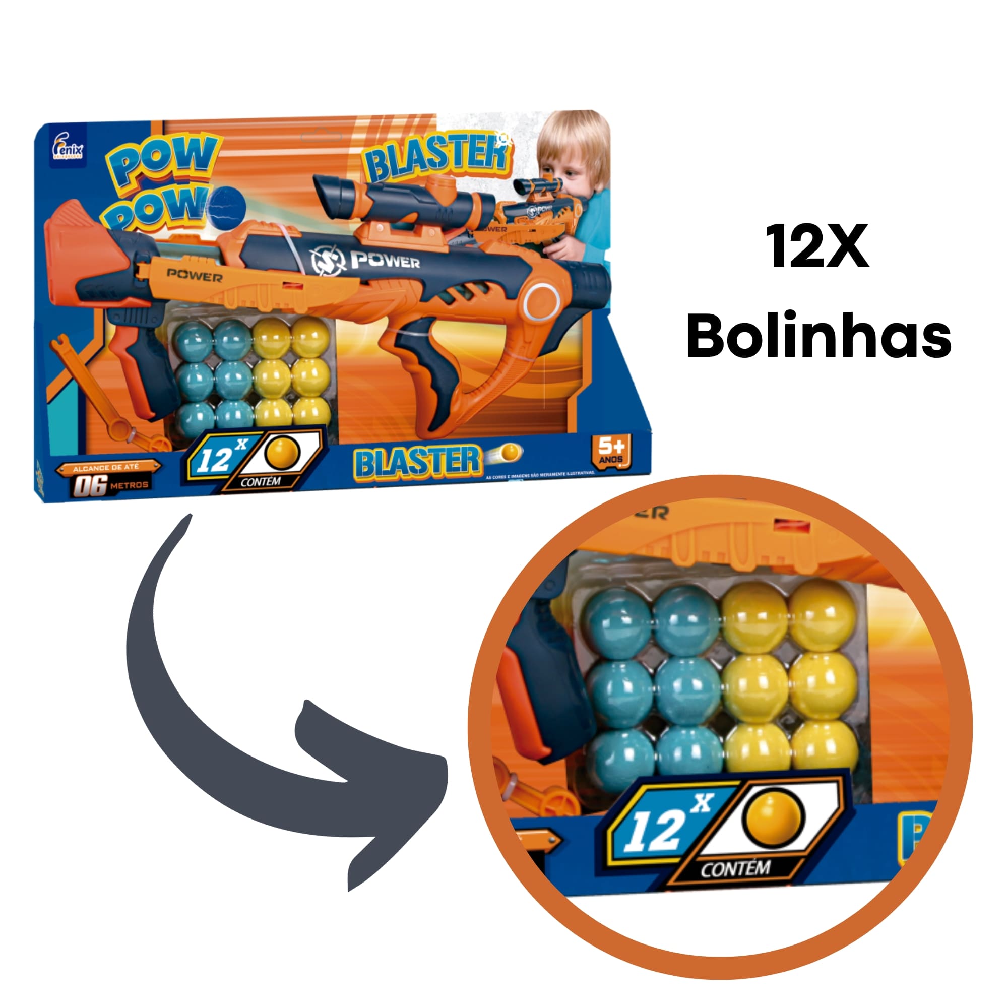 Brinquedo Lançador Pow Pow Blaster com 12 Bolinhas Fenix Brinquedos - PPL-983